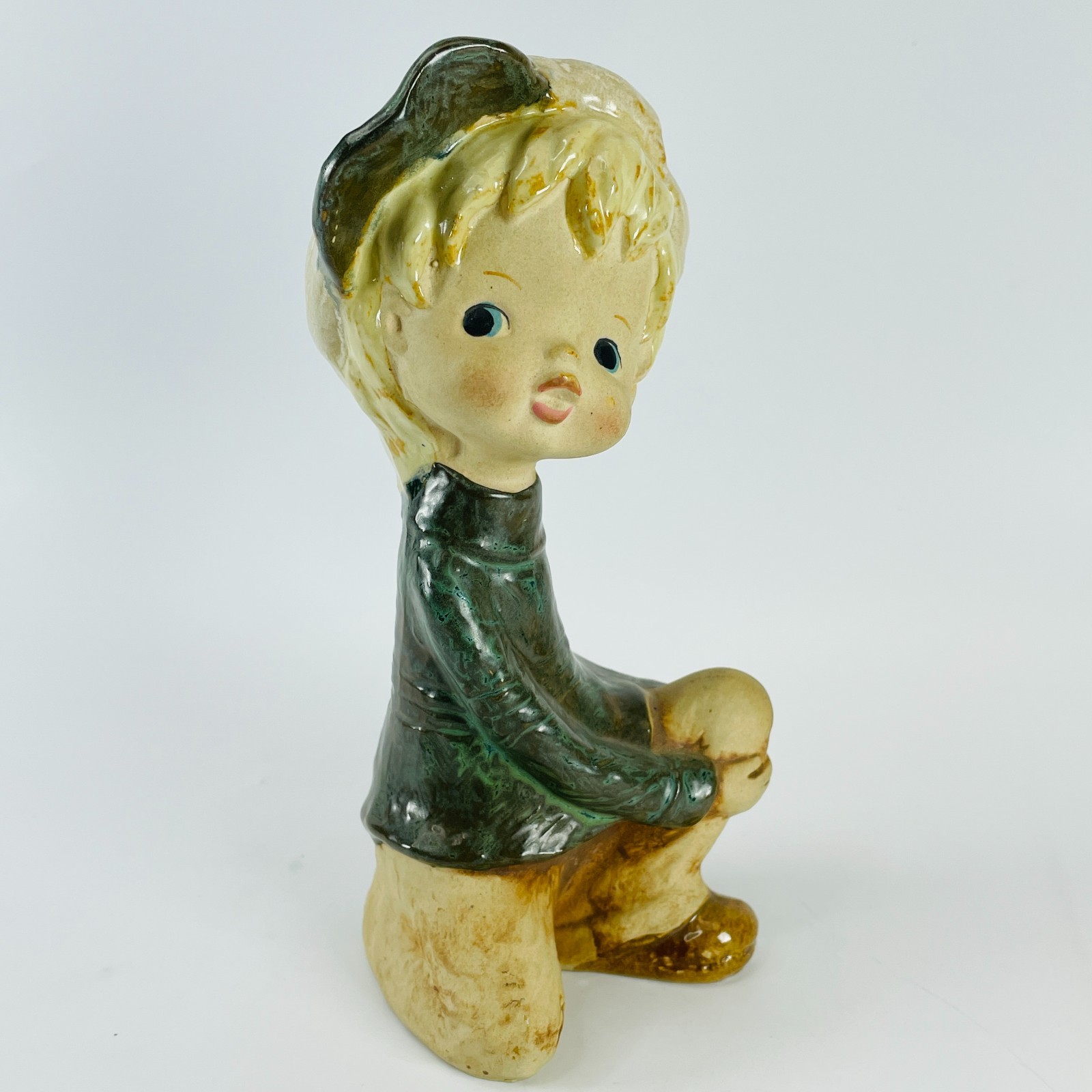 Vintage Lefton Boy with Baseball Cap Hat Porcelain Figurine 7 inch #7987