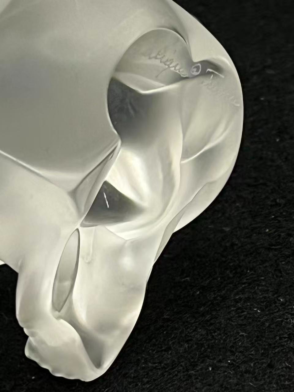 Lalique France Frosted Crystal Cherub Playing Flute Figurine 3.1in Tall