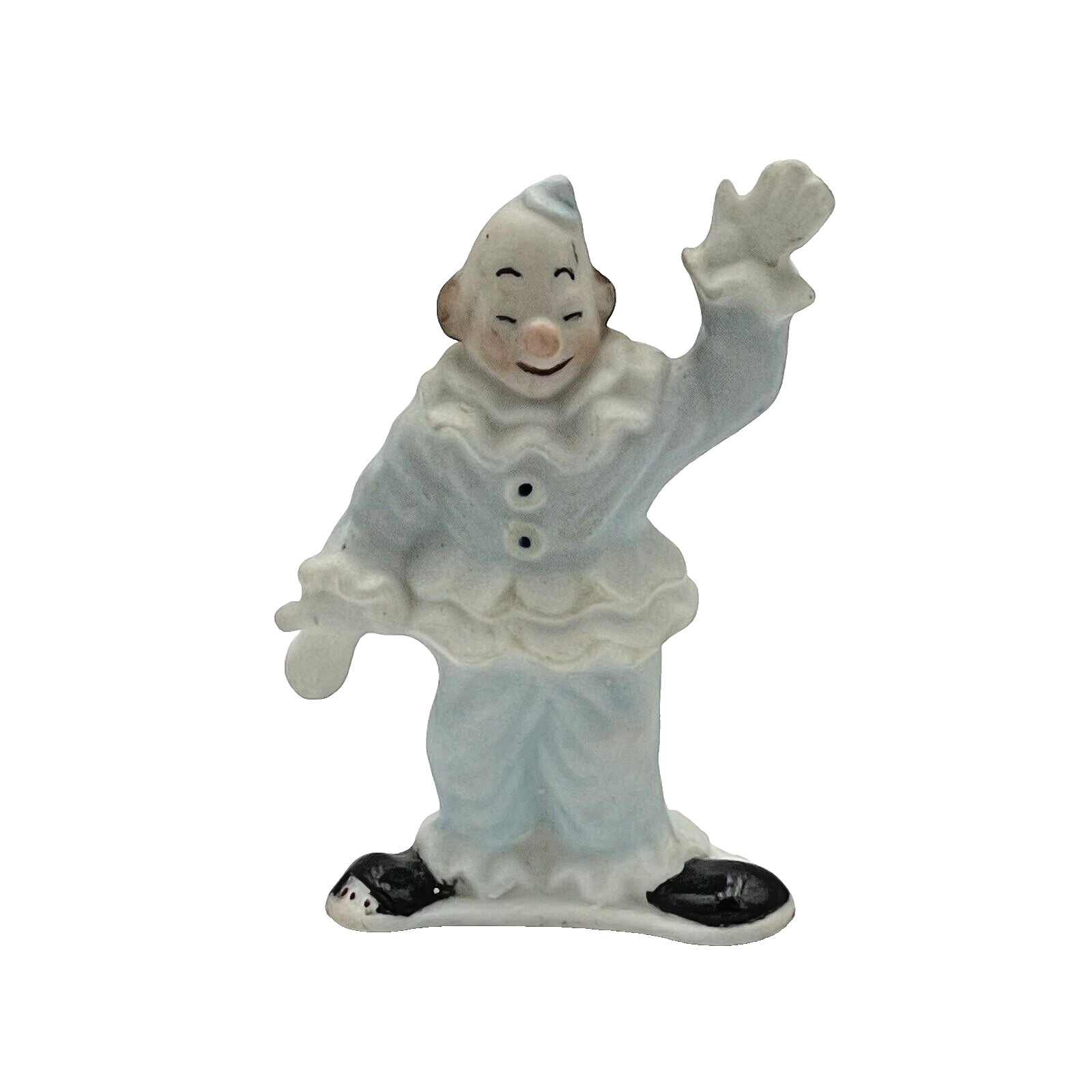 PORCELAIN BISQUE FIGURINE Hand Painted Signed Clown Circus 3″