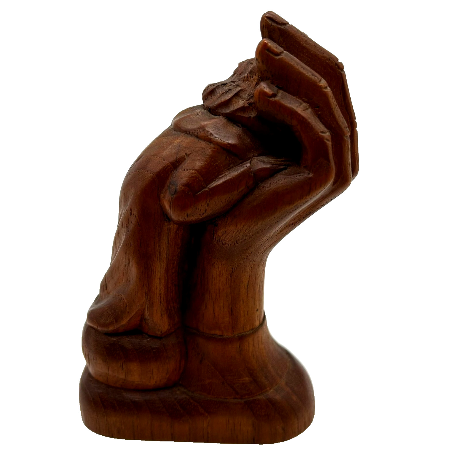 IN HIS HAND Carved Wood Figurine In the Hands Of God Artist Signed