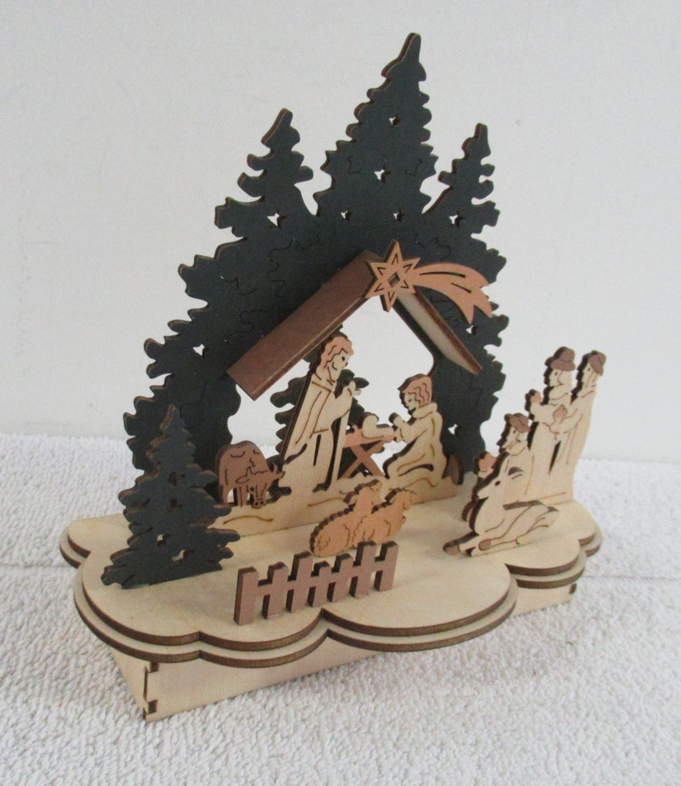 Lighted Laser Cut Wood Nativity Scene, 7-in by 7-in by 2-in, Super Cute