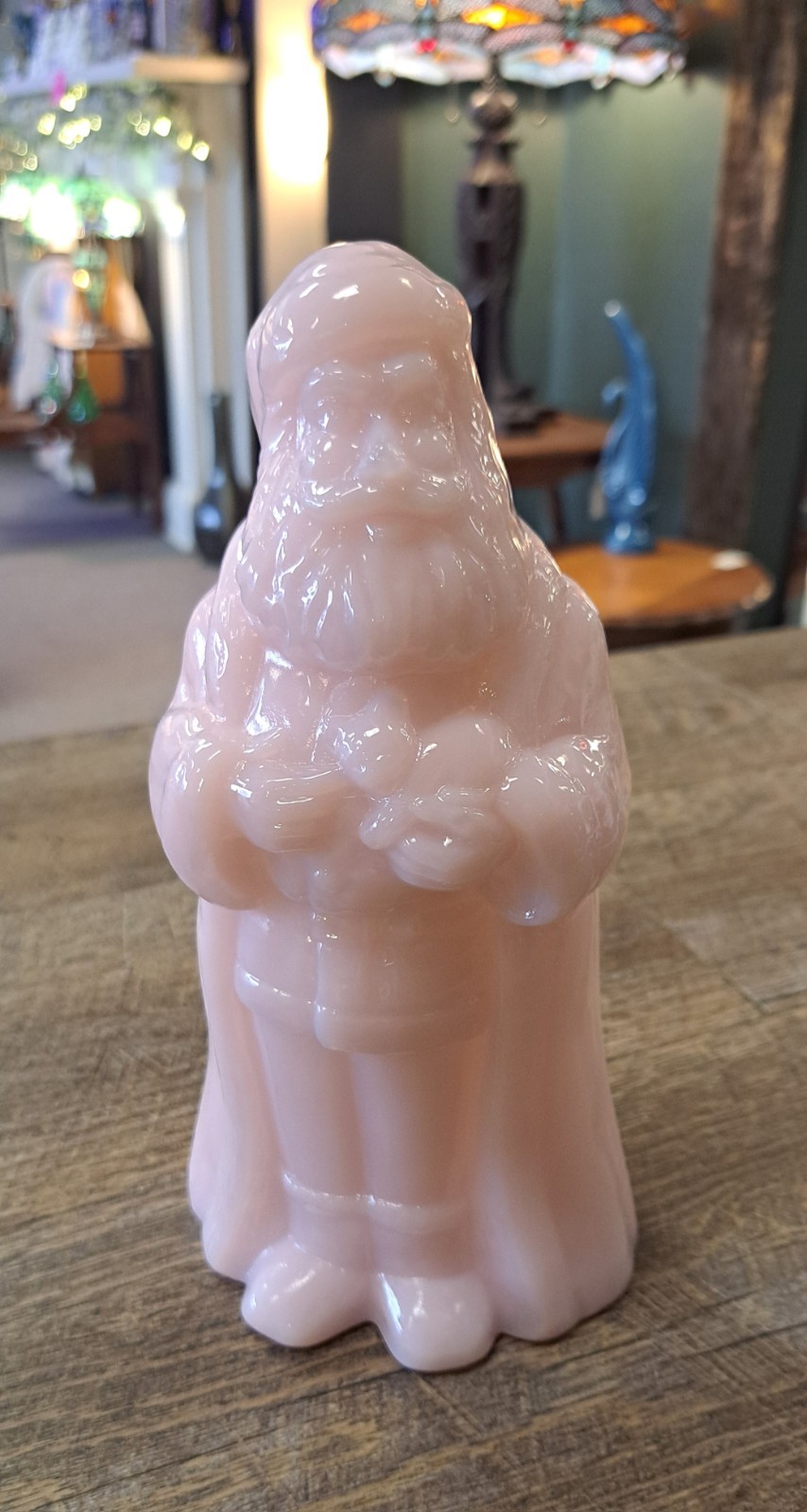 Rare New Mosser Glass Standing Santa Claus Figurine Crown Tuscan Pink Milk Glass
