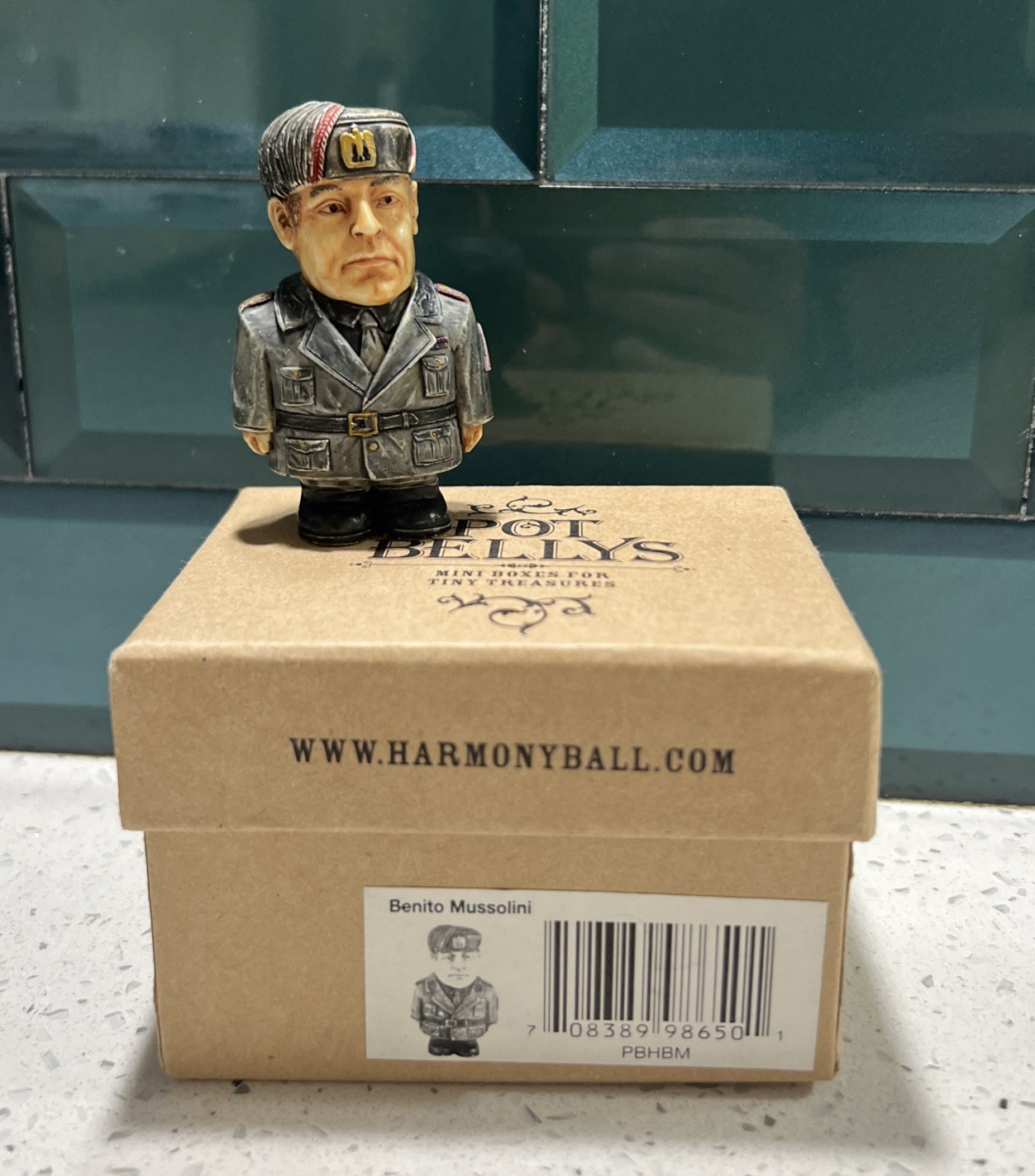 Harmony Ball Pot Bellys Historicals BENITO MUSSOLINI Figurine Box Card