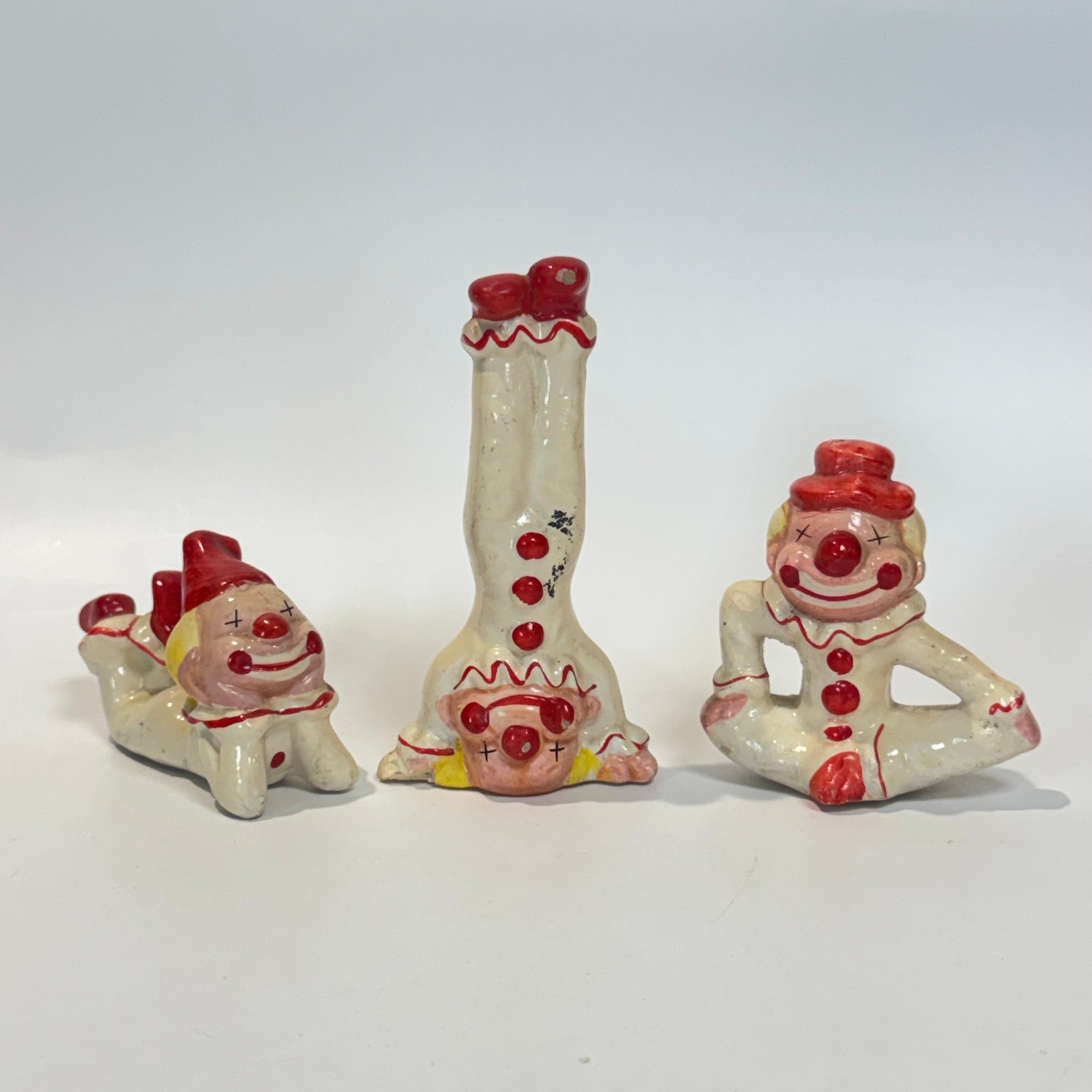 Vintage 50s Circus Clown Acrobatic Trio Unique Weird Set of 3 MCM Figurines
