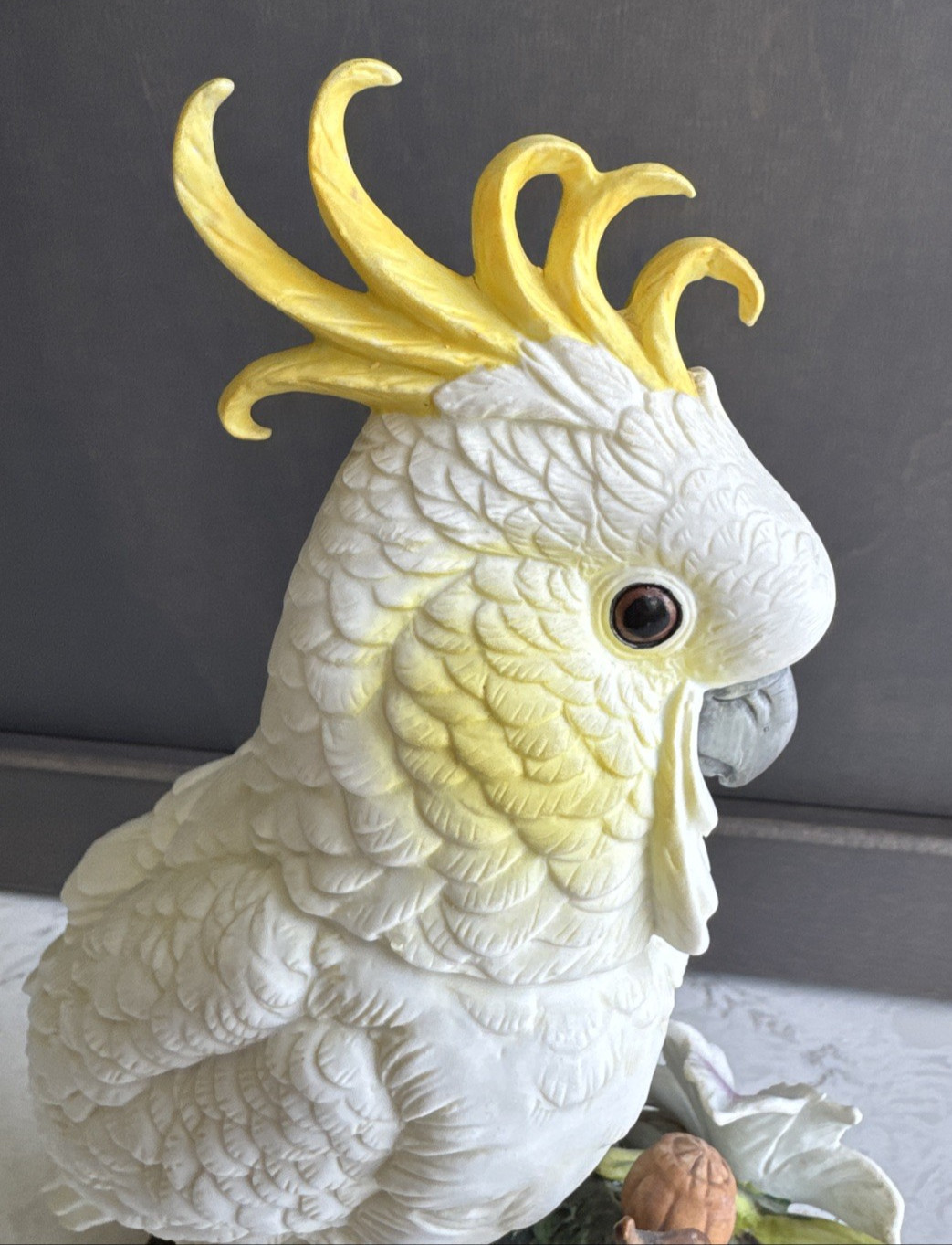 Andrea by Sadek. VTG Yellow Cockatoo figure. #6643. Flaw. Approx 11″ x 8″. Label