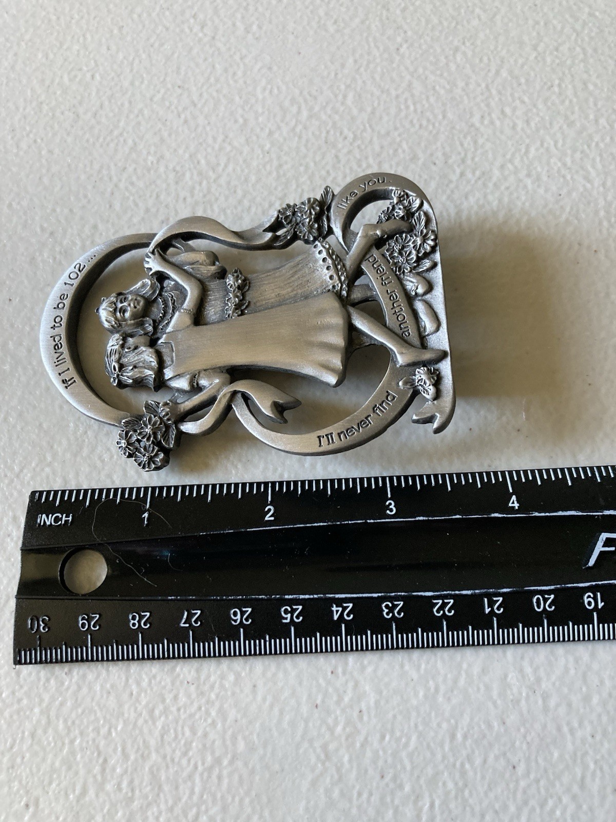 Friendship Theme Brushed Silver Metal Figurine, 3″ x 3.5″, Small Sculpture