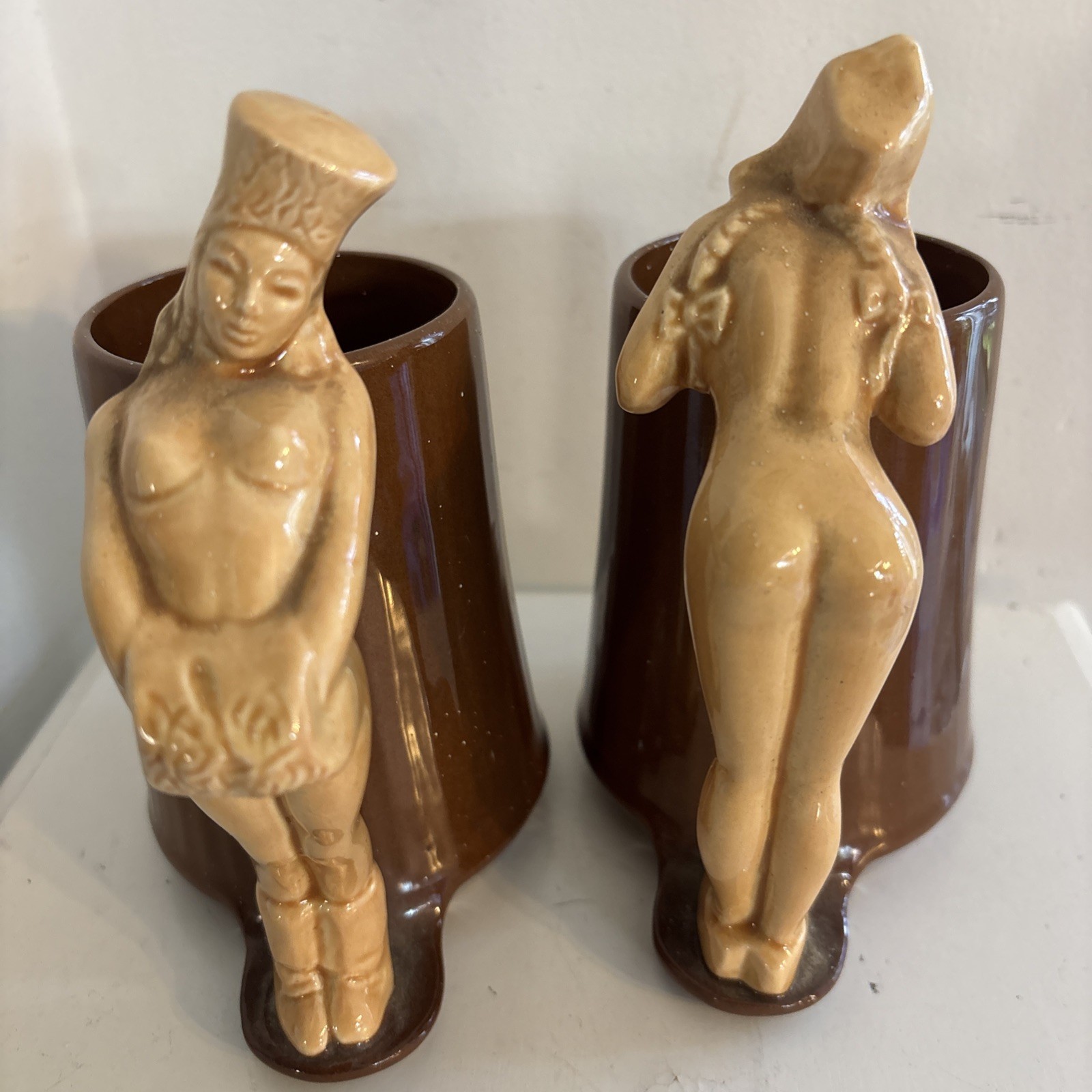 2 Vintage 1950’S RIDDEL Pottery Mug Russian Girl Pin-Up Nude