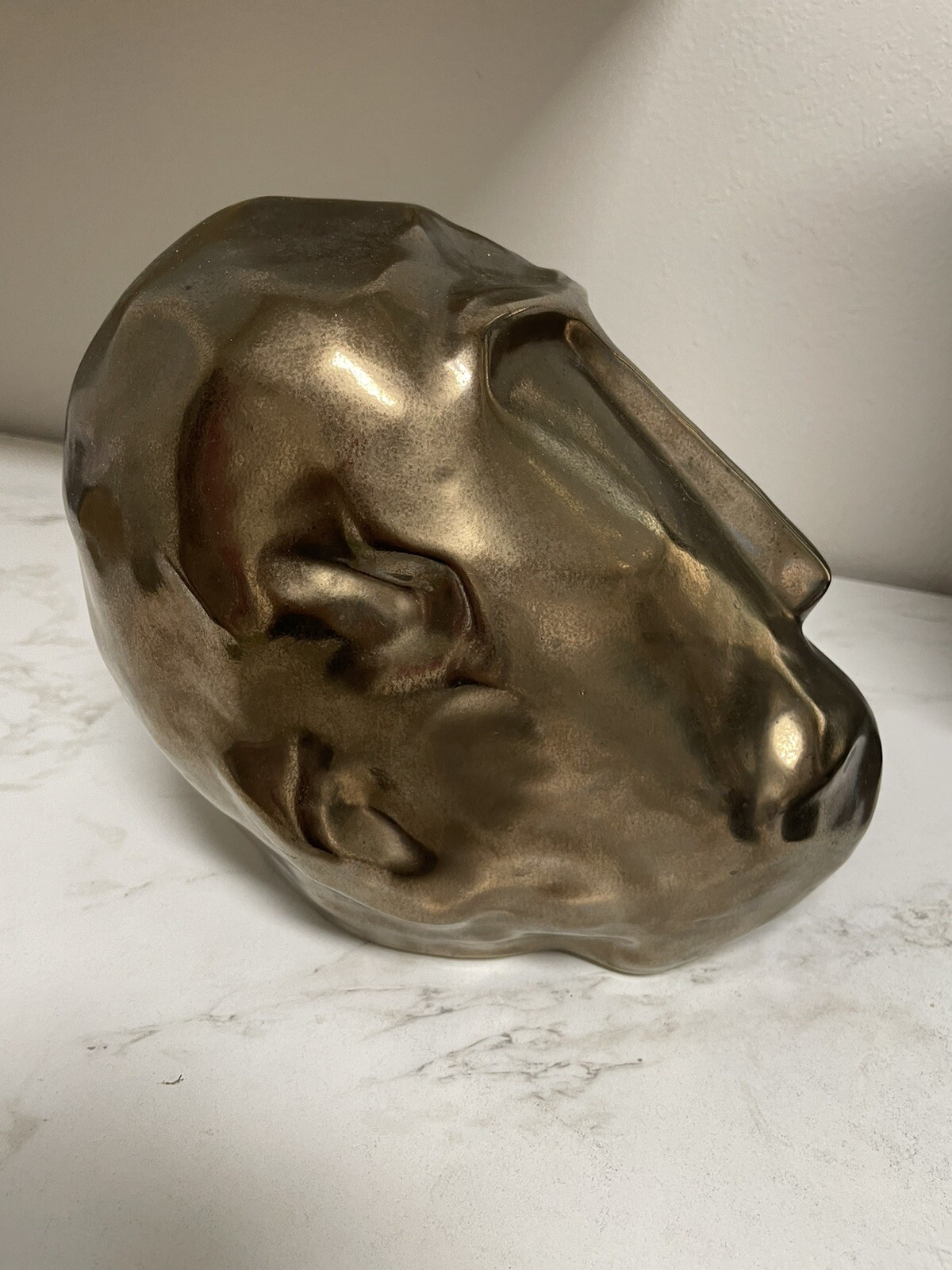 Rare Handcrafted Abstract Art Bronze Ceramic Man Head Sculpture Figurine 8x8x10