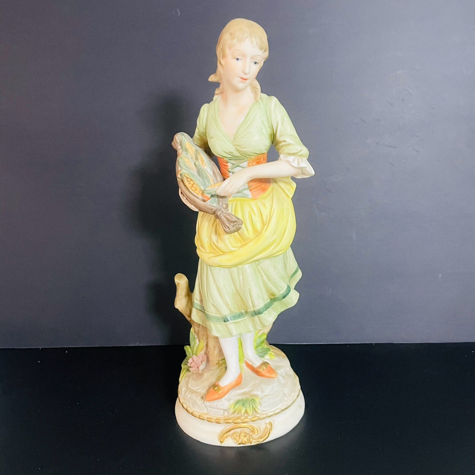 Ardco Porcelain Bisque Woman with Corn Made in Japan C-1906 Figurine 13″ Chip