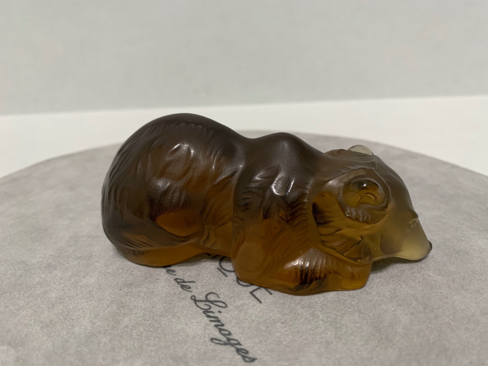 Vtg Lalique Ouki Bear Amber Crystal Figurine Resting Glass Bear Signed France