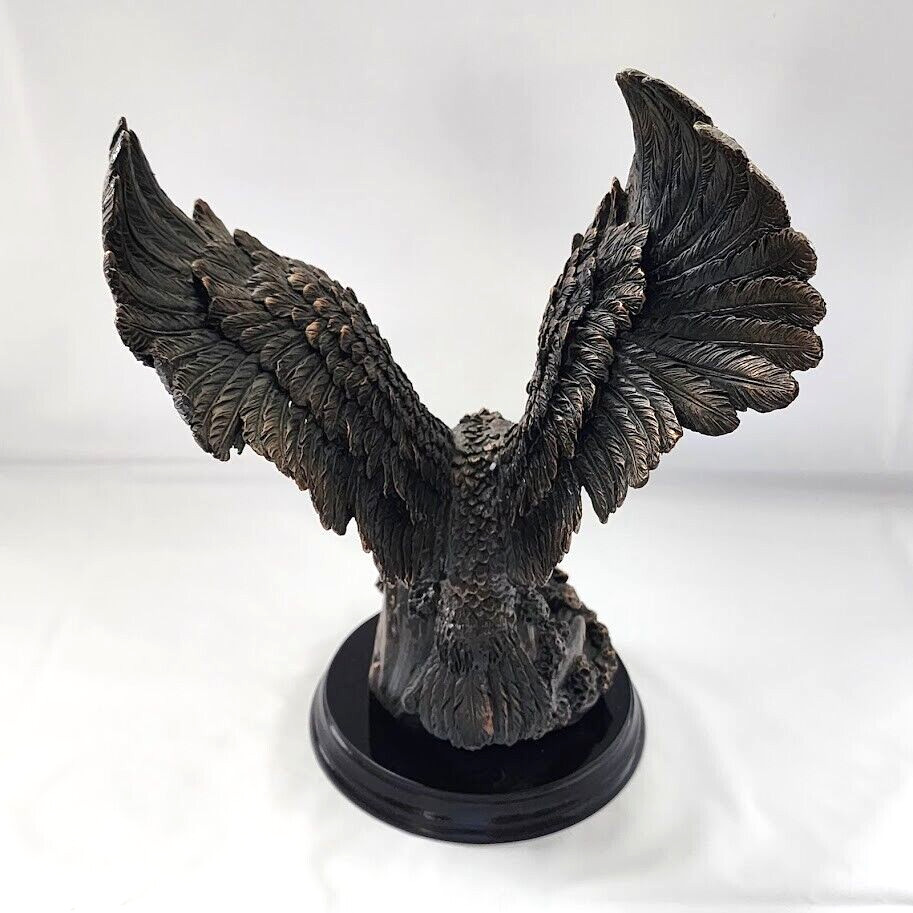 Treasure of Nature Eagle Figure Sculpture Bronze Plated Wood Base 11″