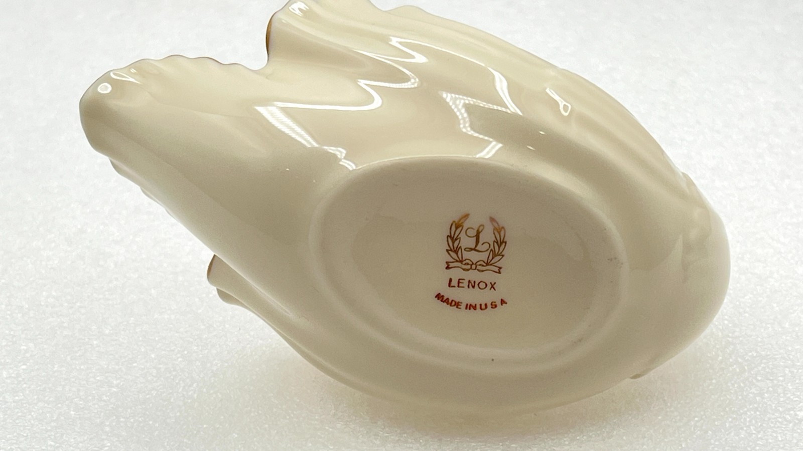 Vintage Lenox Ivory Porcelain Open Tail Swan Dish 5″L Gold Trim USA MINT