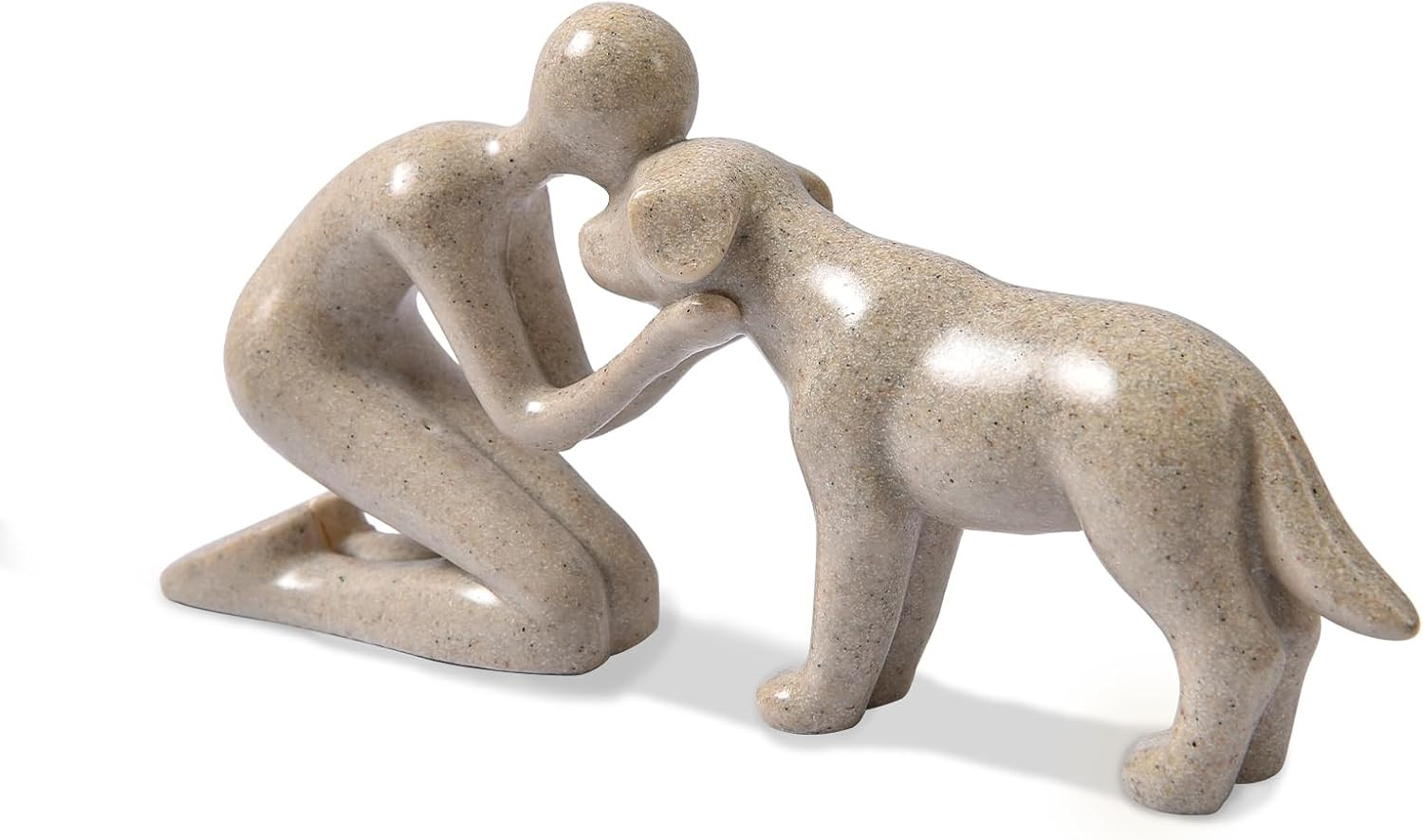 Hand-Painted Resin Sculpture of Person and Dog Bonding – Head-To-Head Intimate F