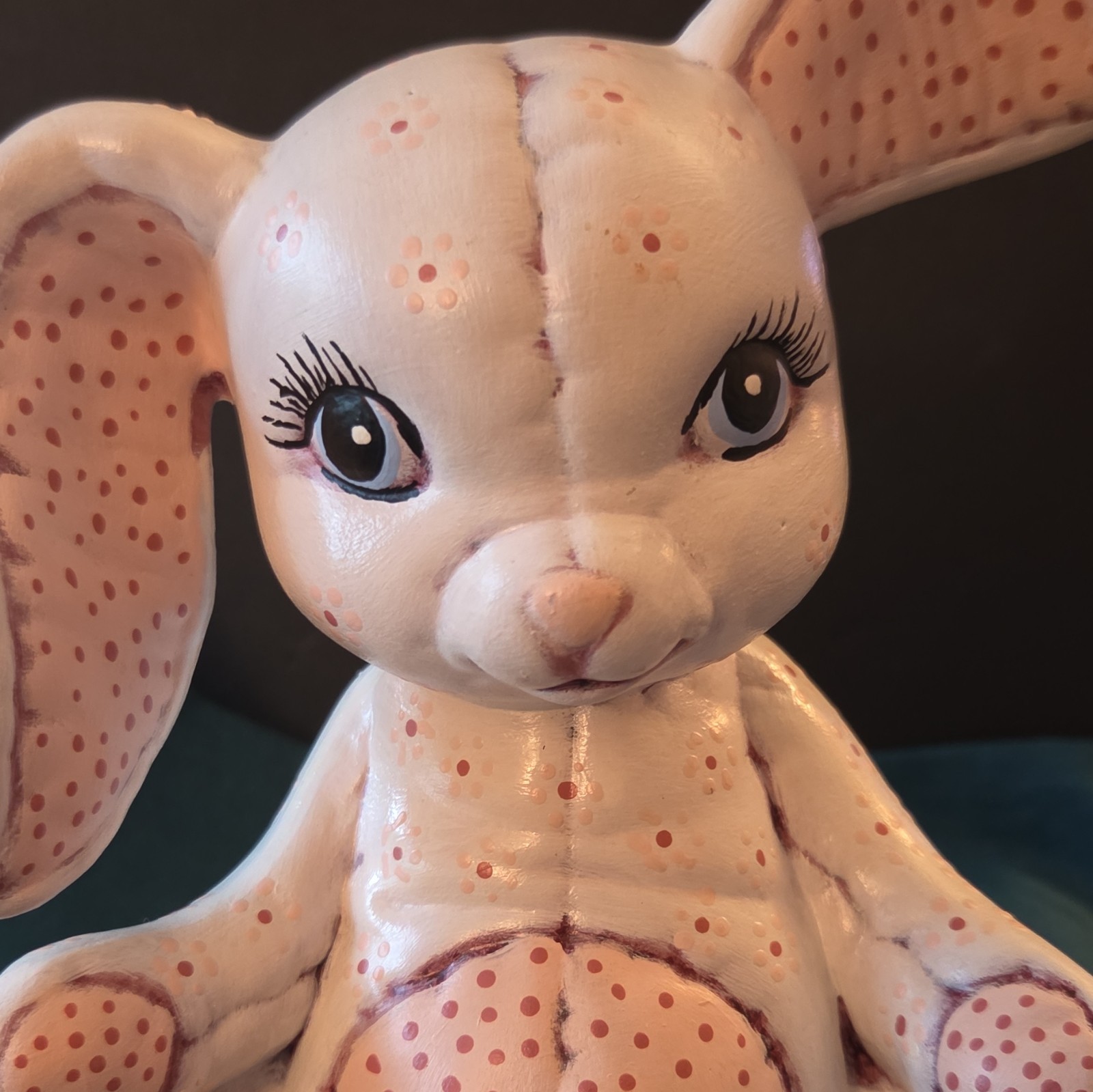 Kimple Mold Bunny Rabbit Figurine Girl Pink Quilted Vintage Hand Painted Ceramic