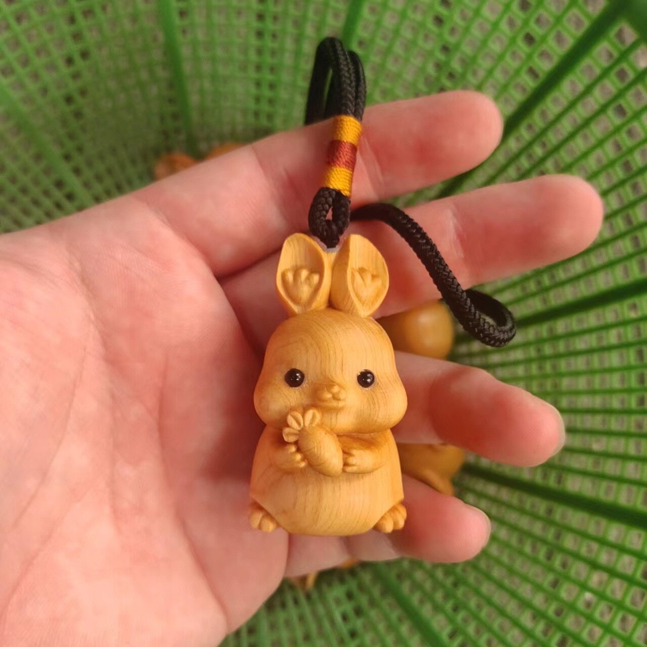 1.9″ Wood Carving Bunny Pendant Wooden Hand-carved Small Animal Decoration
