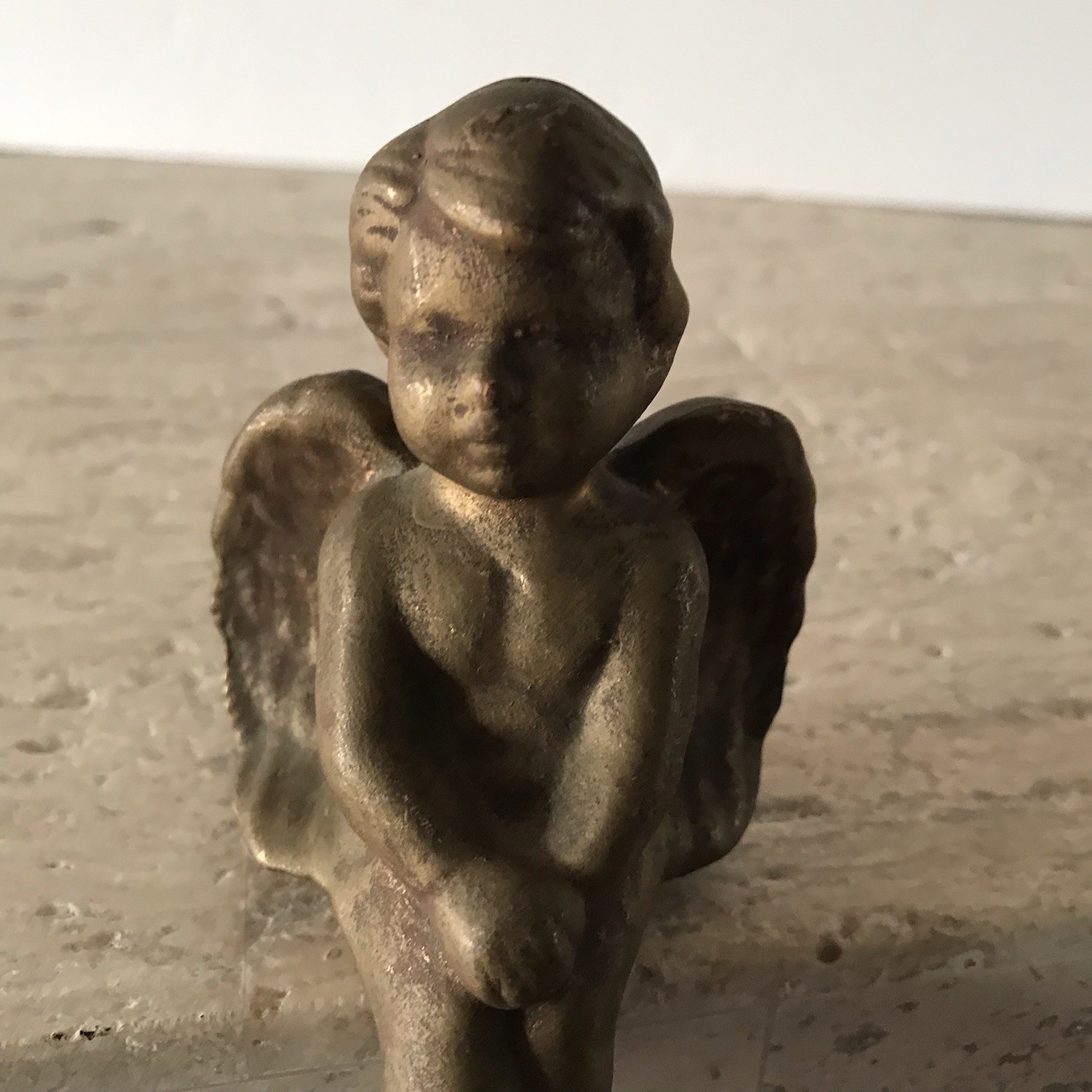 Vintage Cherub Angel Shelf Sitters Gold Patina Ceramic Figurines Victorian Decor