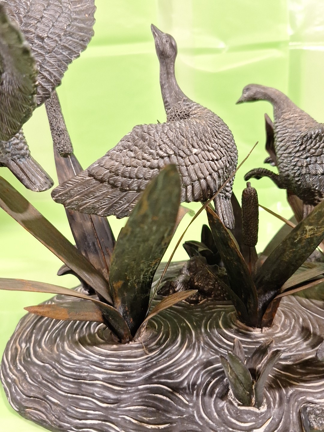 VTG Geese Figures (3) Flying From Marsh Metal/resin Large Lifelike