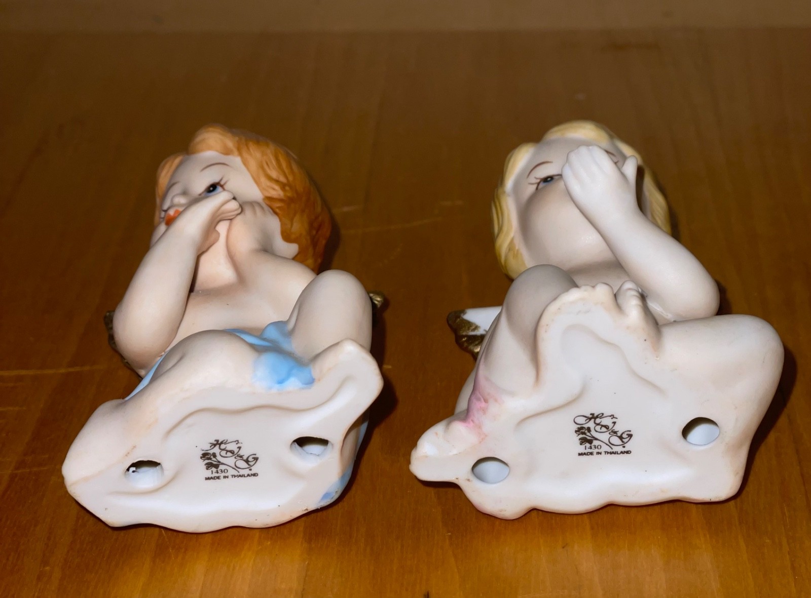 Homco Heavenly Cherub Angel Porcelain Figurines Gold Trimmed Wings 1430 (2) BB5
