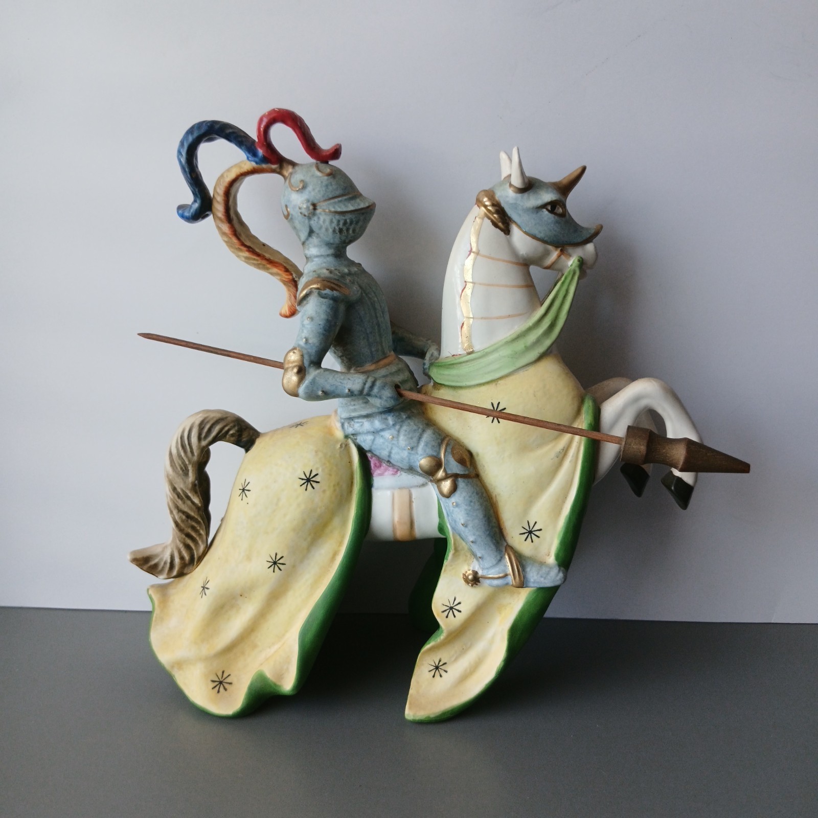Andrea Sadek Medieval Jousting Knight on Horse Ceramic Sculpture Figure.