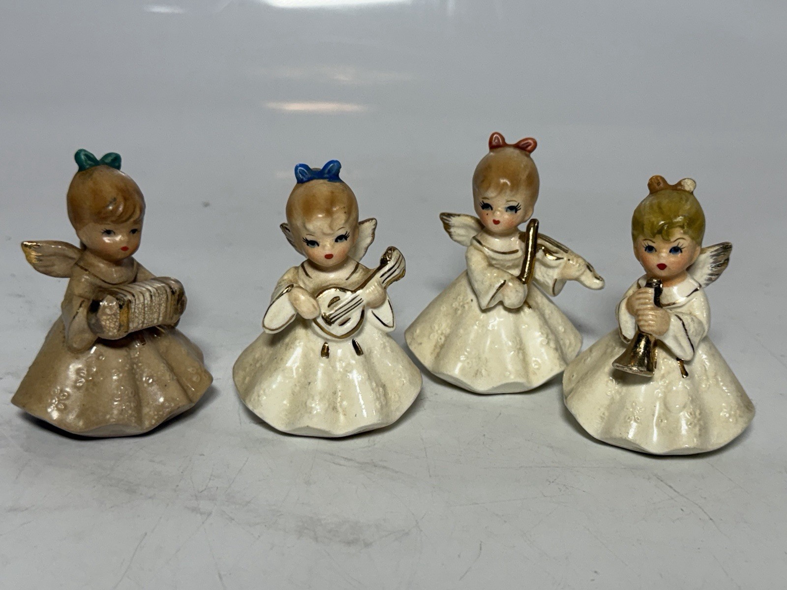 Set Of 4 Napcoware Porcelain Angels With Instruments C6351 Japan Figurines