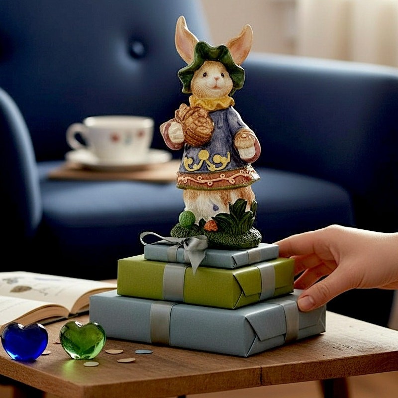 Vintage Rabbit Figurine Decor Cozy Home Accent Easter Spring Hobbit Decoration