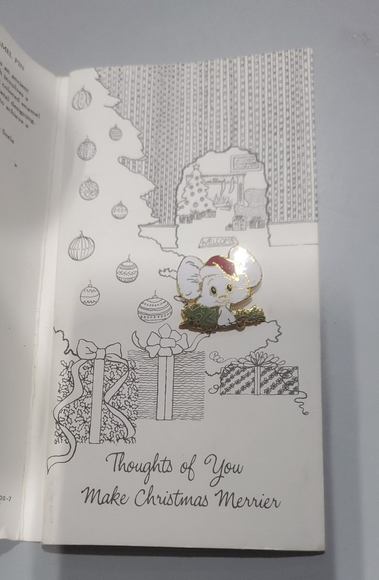 Hallmark Rare Cloisonne Christmas Mouse Lapel Pin on Mailable Card
