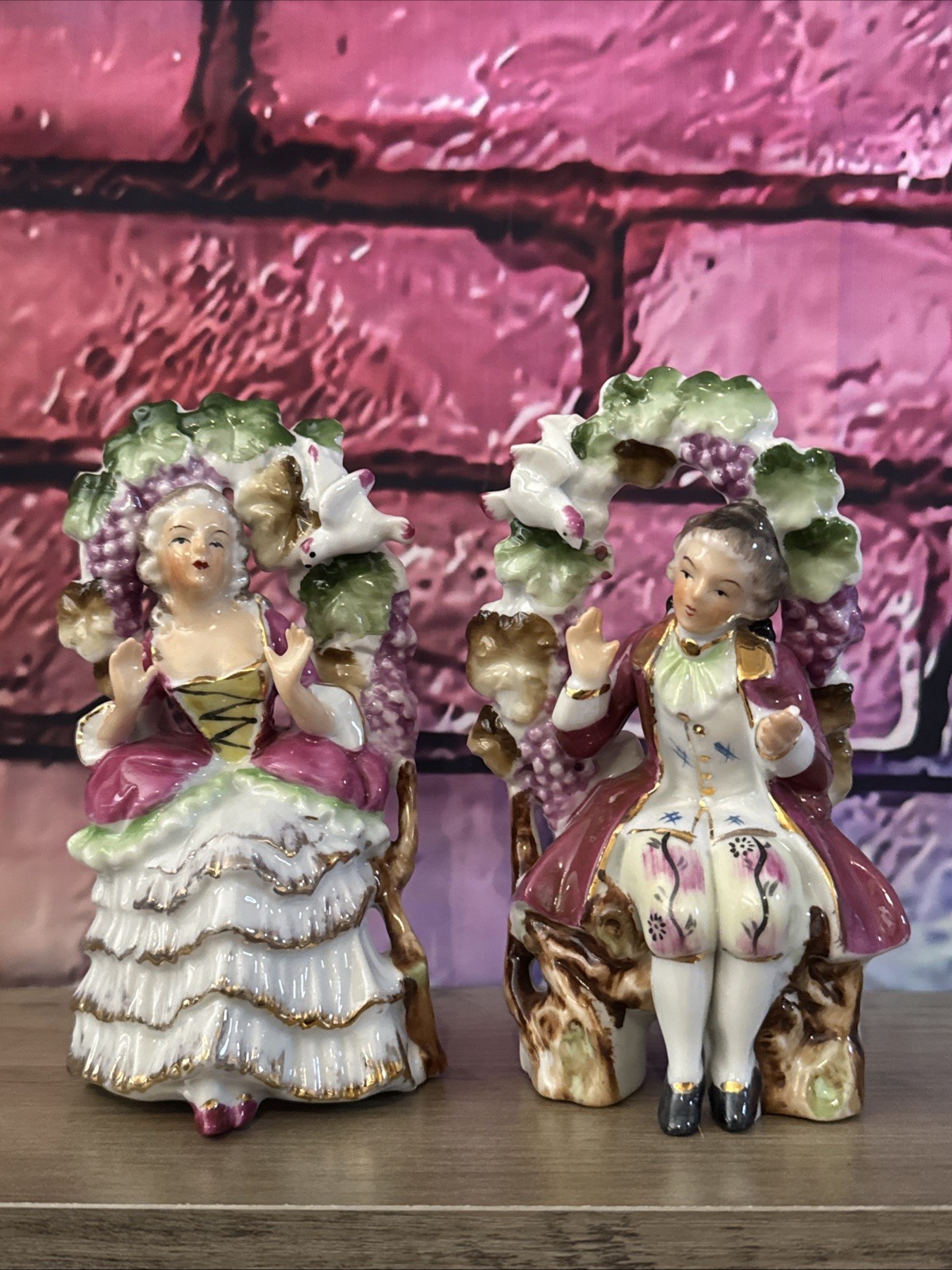 Vintage Royal Japan Hand Panted Boy And Girl Grapes Figures 6”