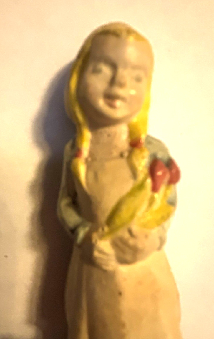 Vtg Hand Painted 3.5″ Chalkware Plaster Figurine – Dutch Girl w/ Tulip Bouquet