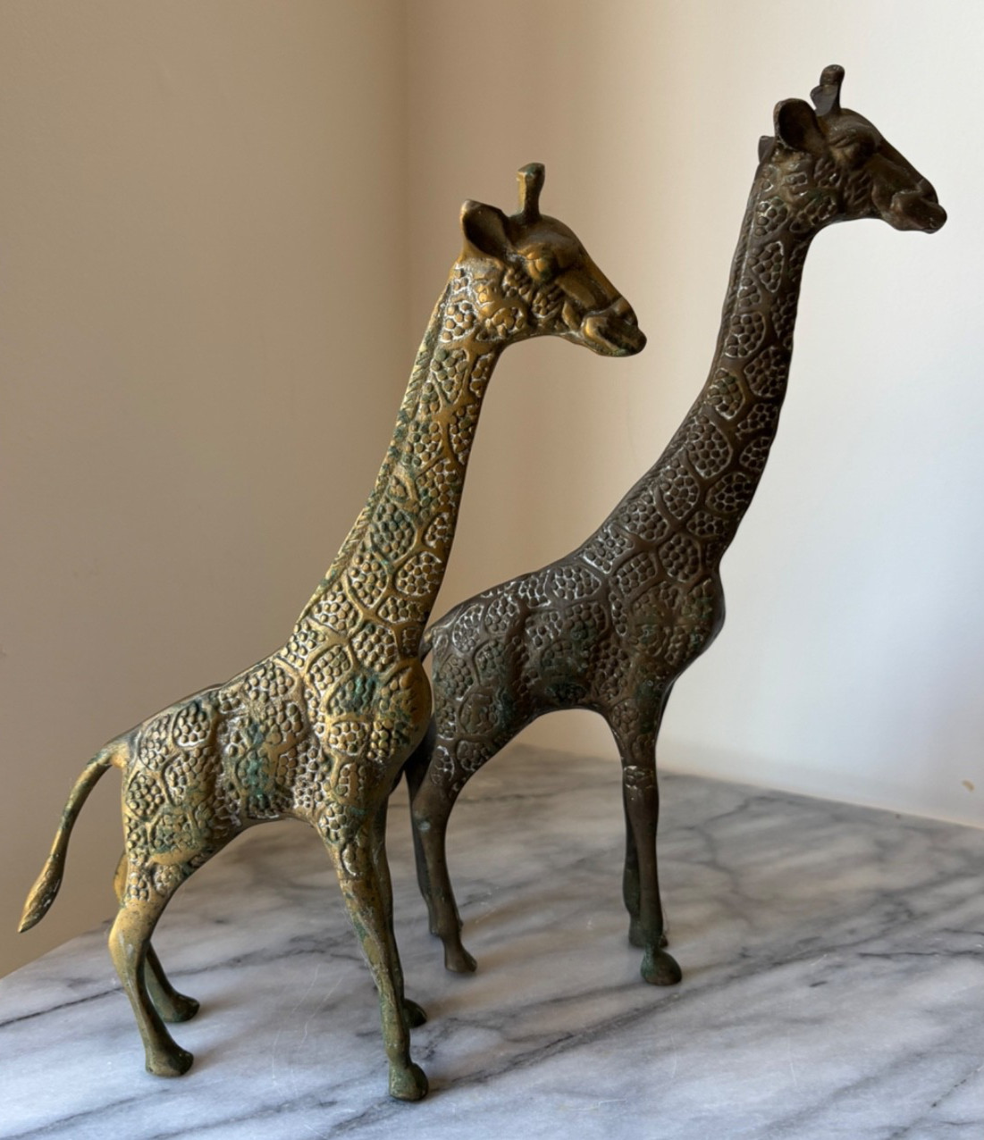 brass giraffes pair standing MCM 11 inches 9 inches figurine