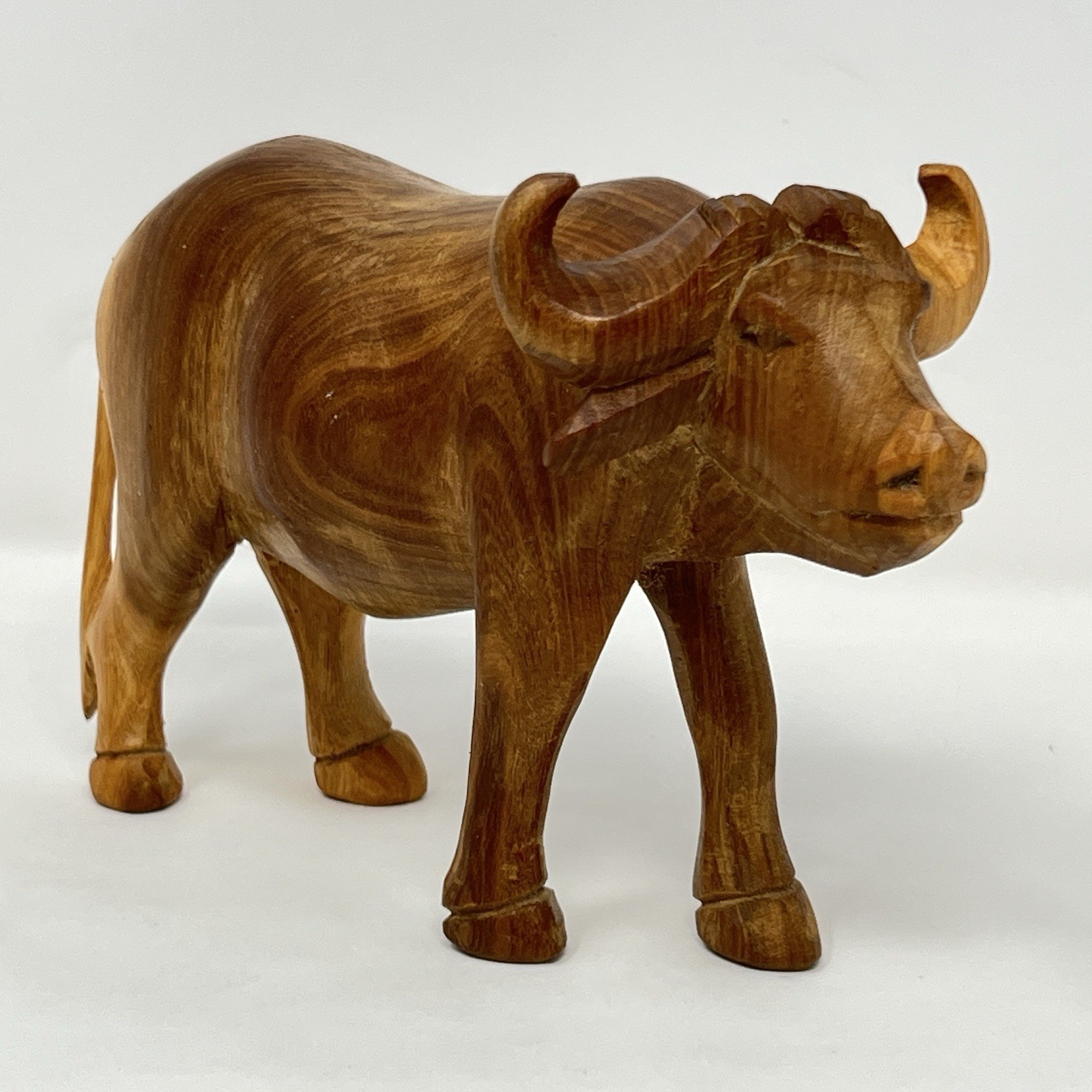 Hand Carved Wood Water Buffalo Made In Kenya 1970s 7 Inches Long 4.5 Tall