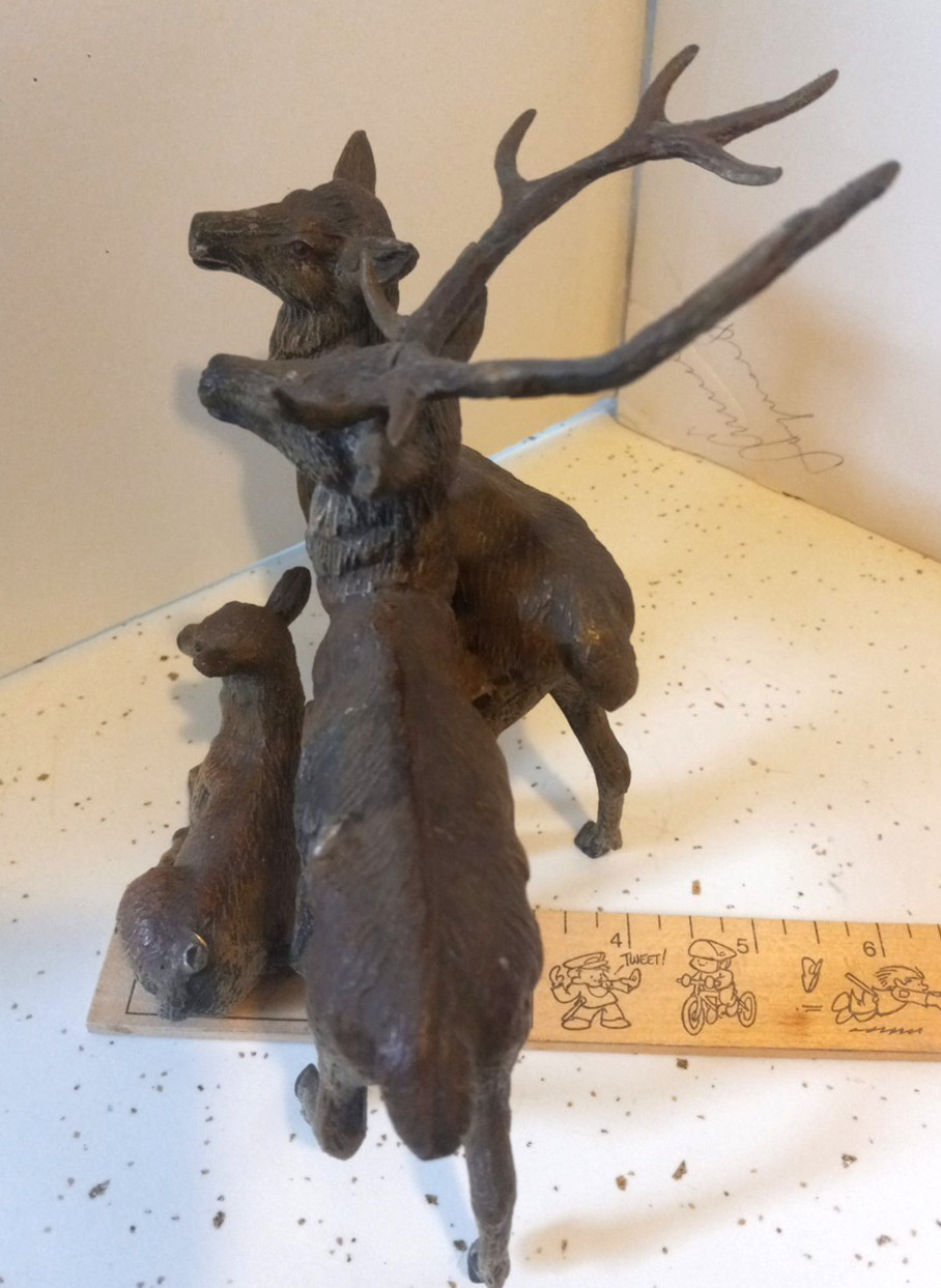Vintage 1-pc All-attached Buck Doe Fawn Deer Set Metal Cast Figurines EUC Rare
