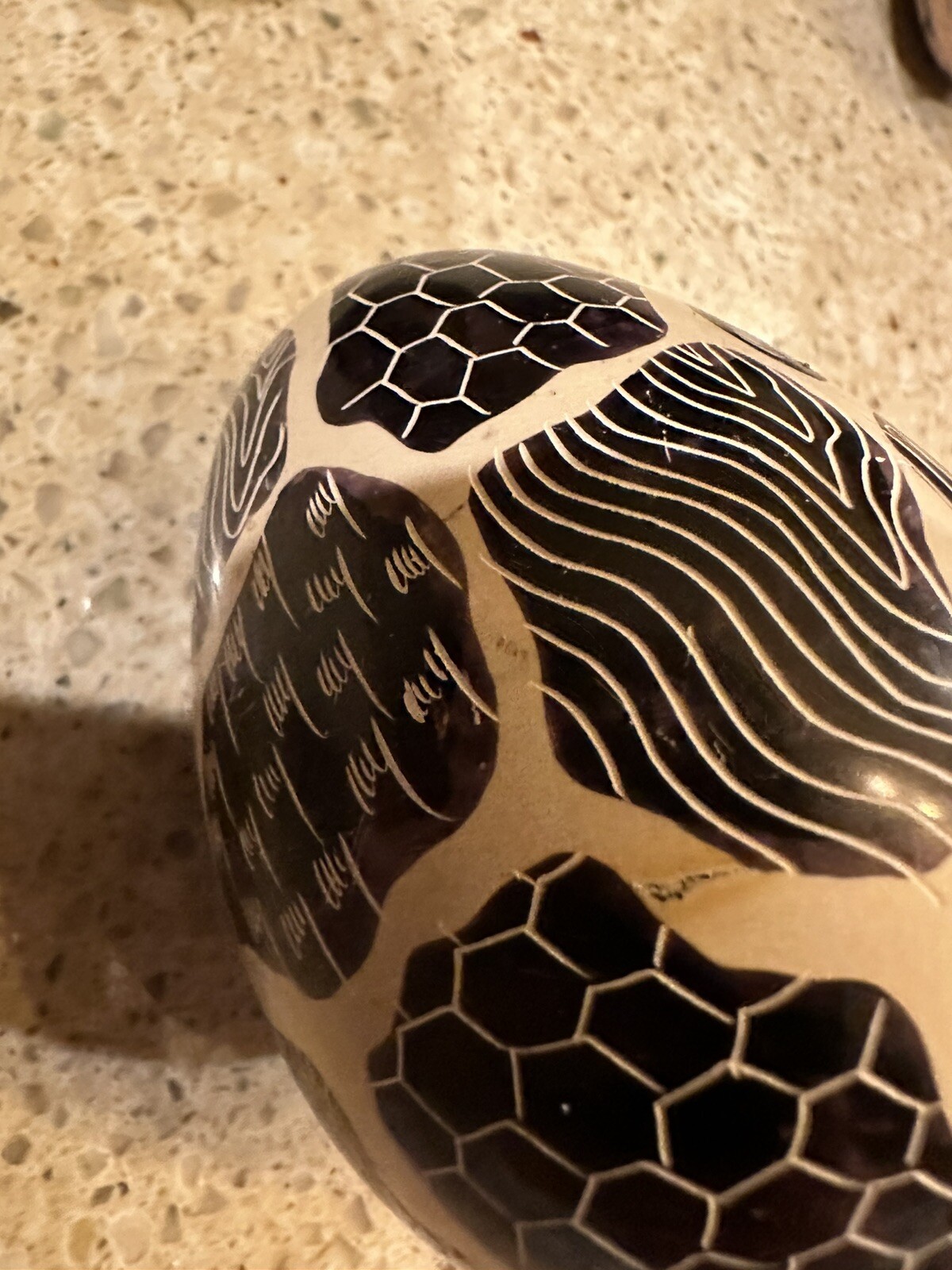Hand Painted and Carved set of 4 Eggs Geometric Patterns Collectible Decor