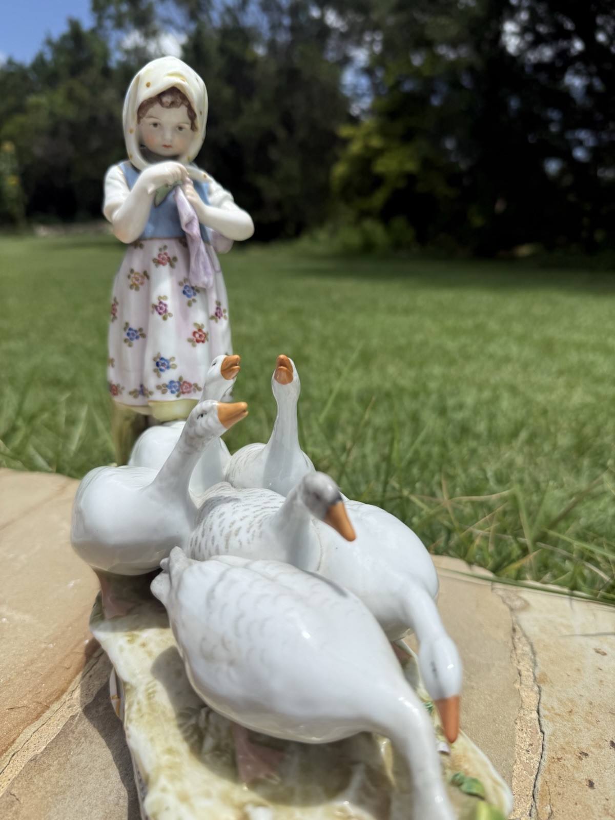 Antique German Porcelain Figural Group: Girl With Geese, E.&A. Müller 1890-1927