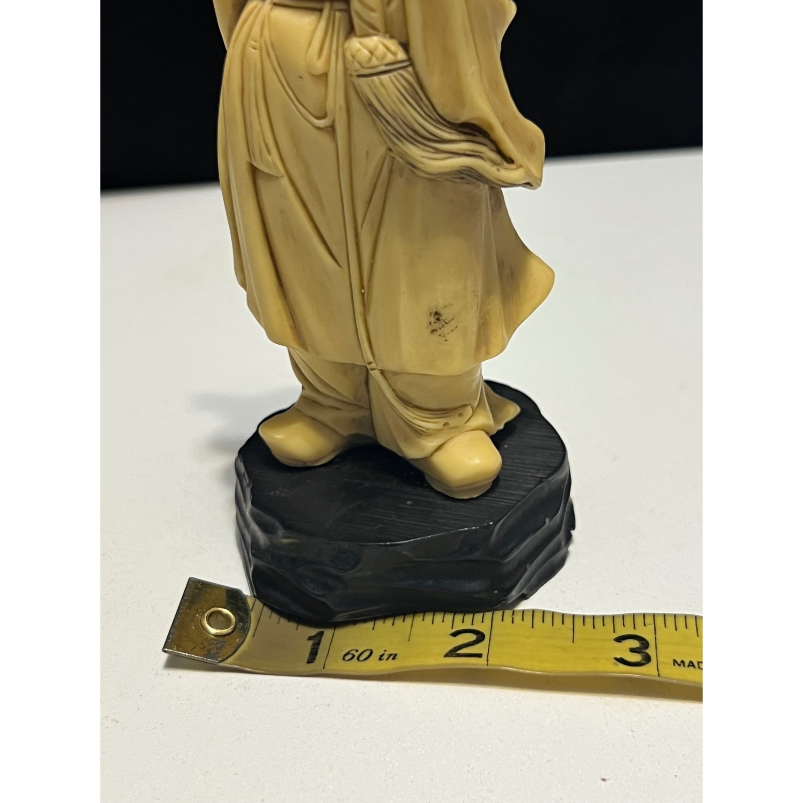 Vintage Chinese Resin Shou Lao Figurine 6″ God of Longevity Scholar Black Base