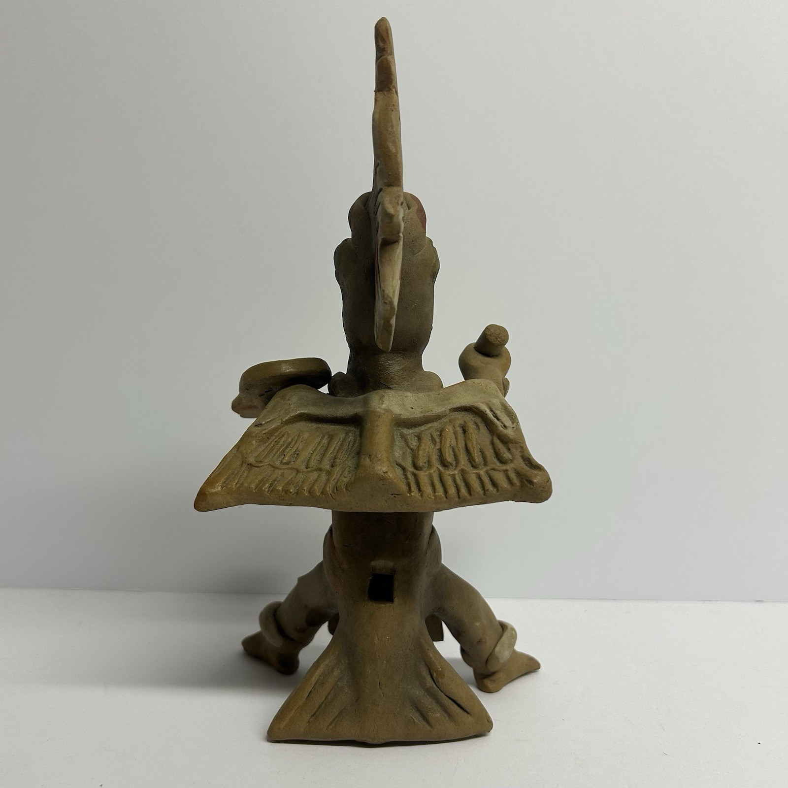 Hand Painted Clay Warrior Figurine Sculpture, Brown/Beige/Red/Green Matte