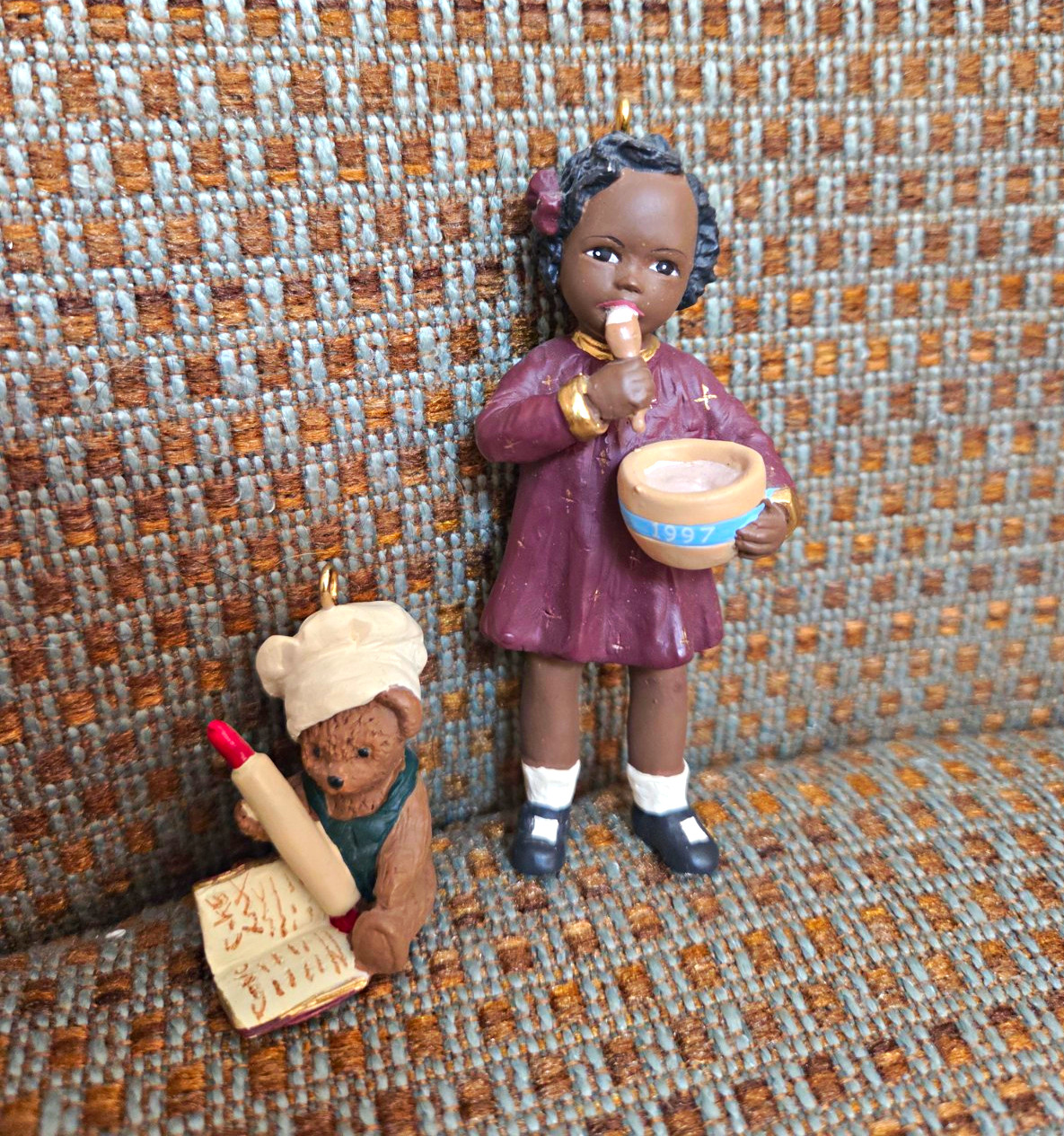 Hallmark 1997 All God’s Children Girl & Bear Resin Christmas Ornaments – Cooking