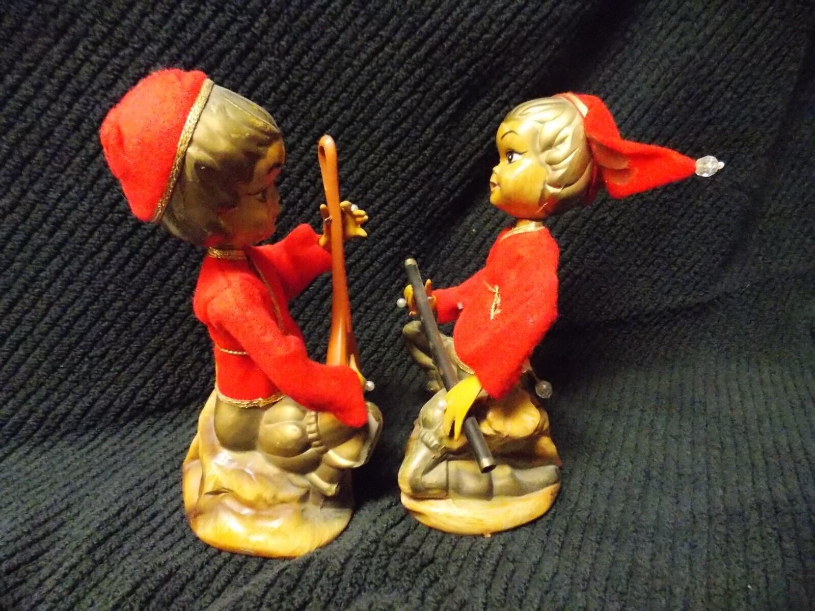 set of 2 1960s vintage musician figures, asian inspired