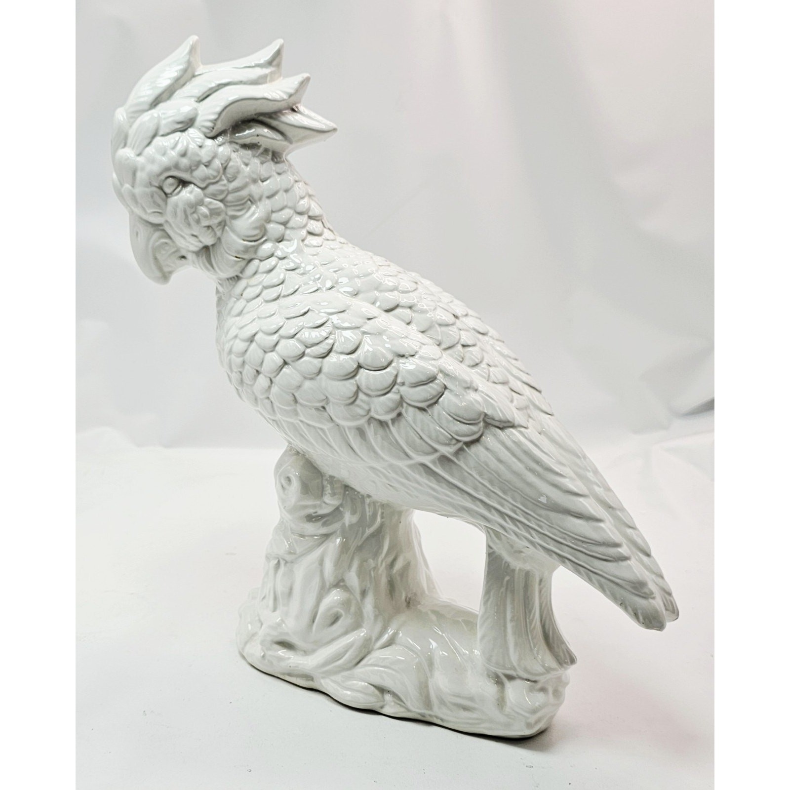 Vintage White Glazed Porcelain Cockatoo Parrott Macaw Bird 14″ T Life Size