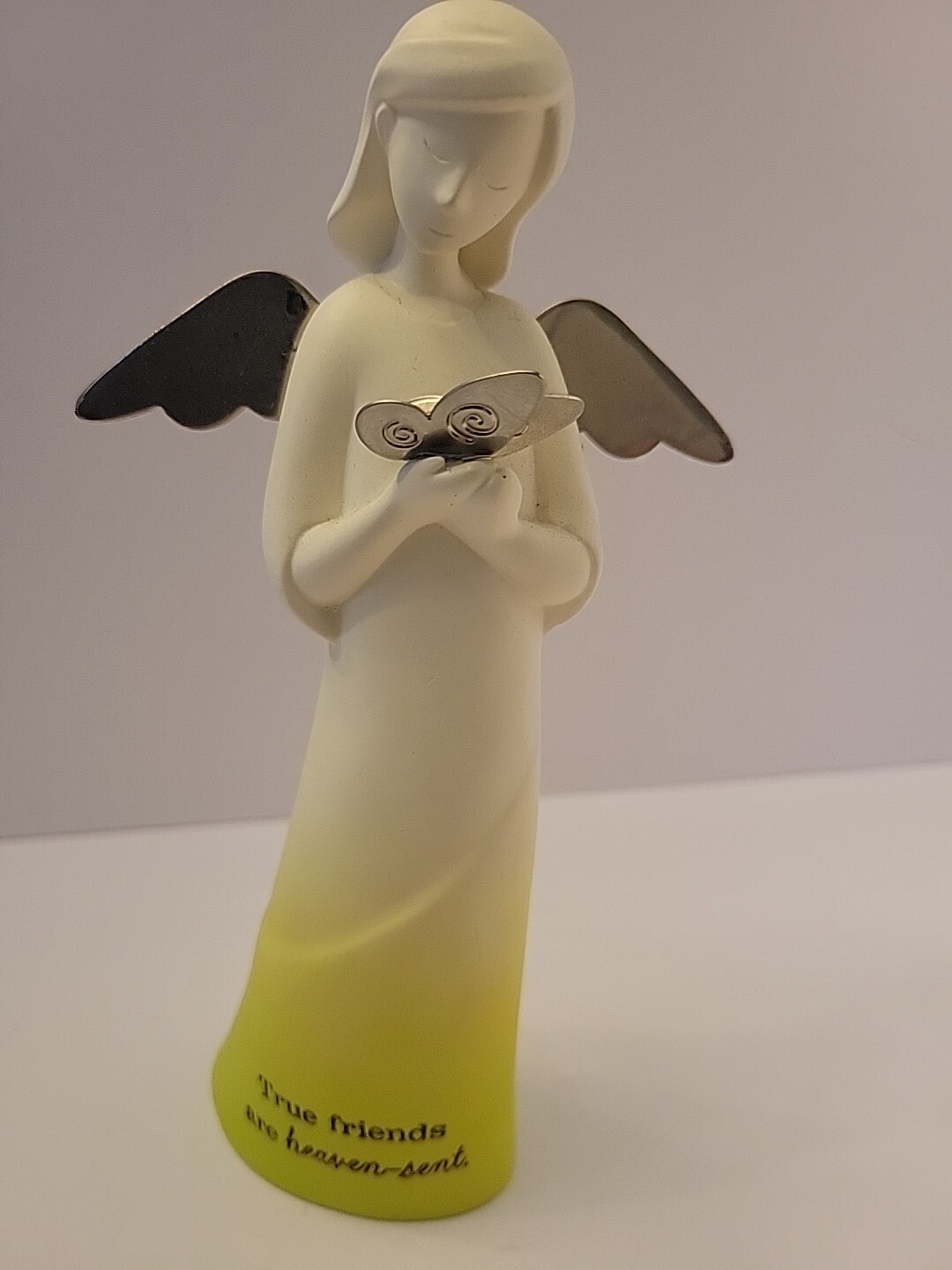 Hallmark Angel Figurine “True Friends are Heaven Sent” Metal Silver Feathers