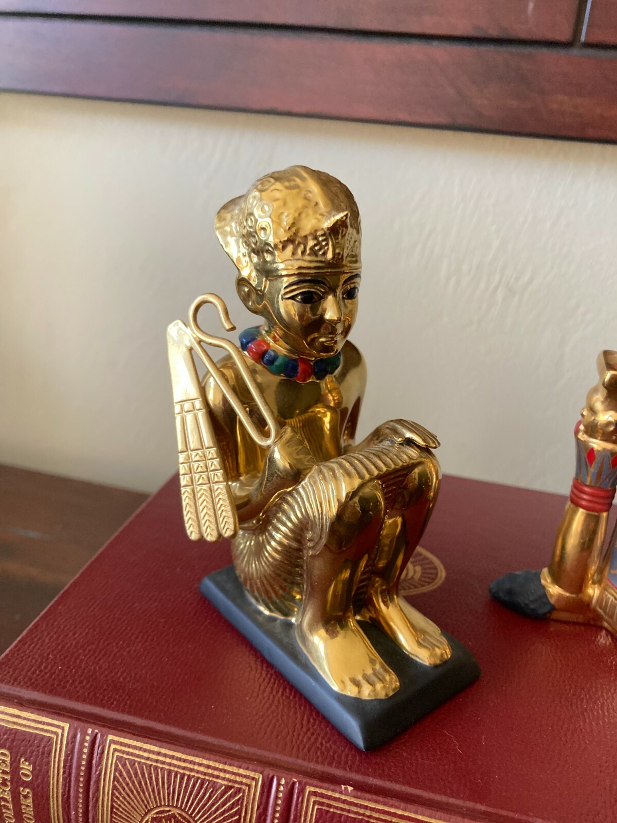 2 Gilt FRANKLIN MINT TREASURES OF TUTANKHAMUN~King Tut Squatting & Unguent Lion