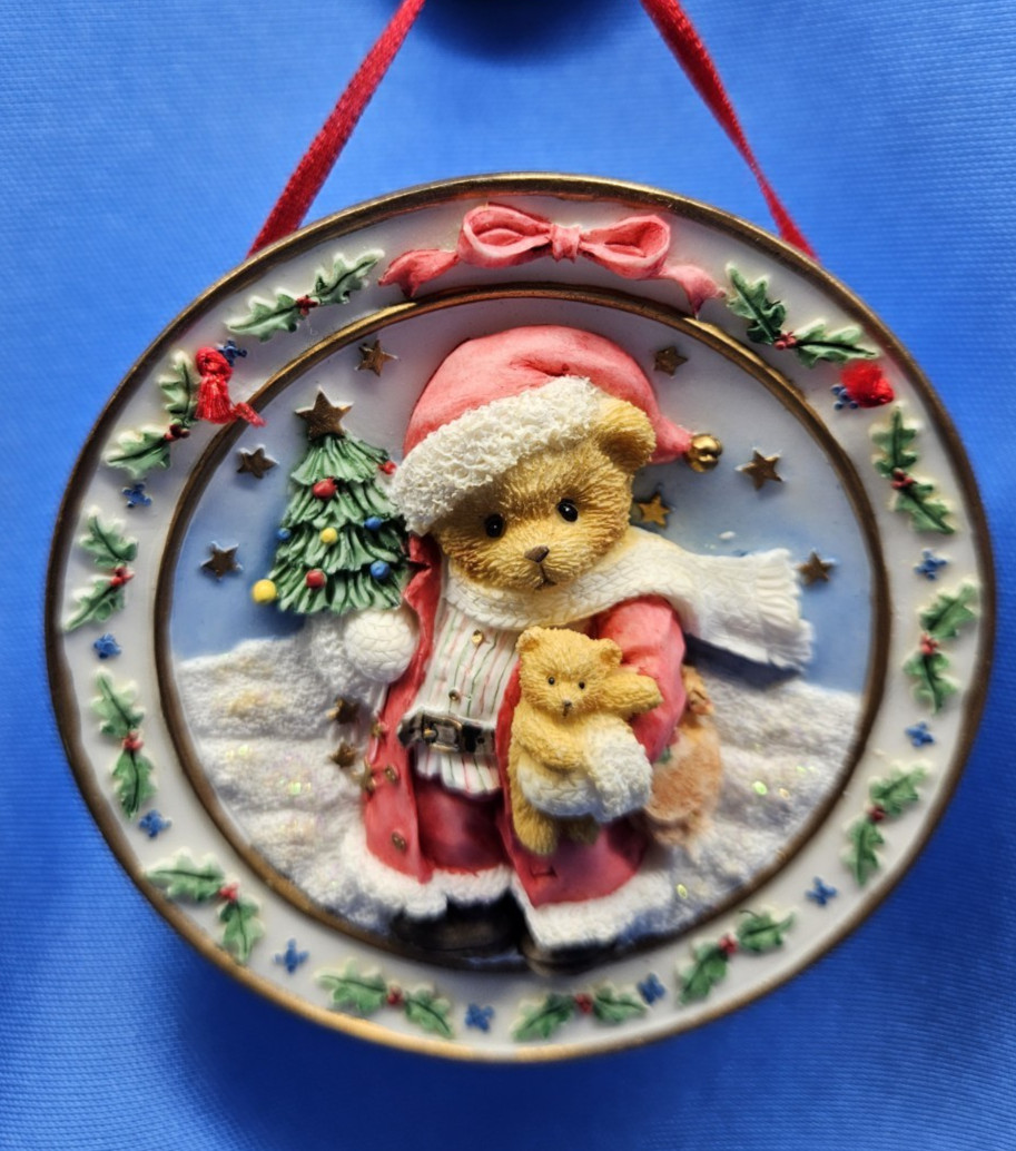 Cherished Teddies The Season For Santa Sculpted Plate Hanging Ornament #176338