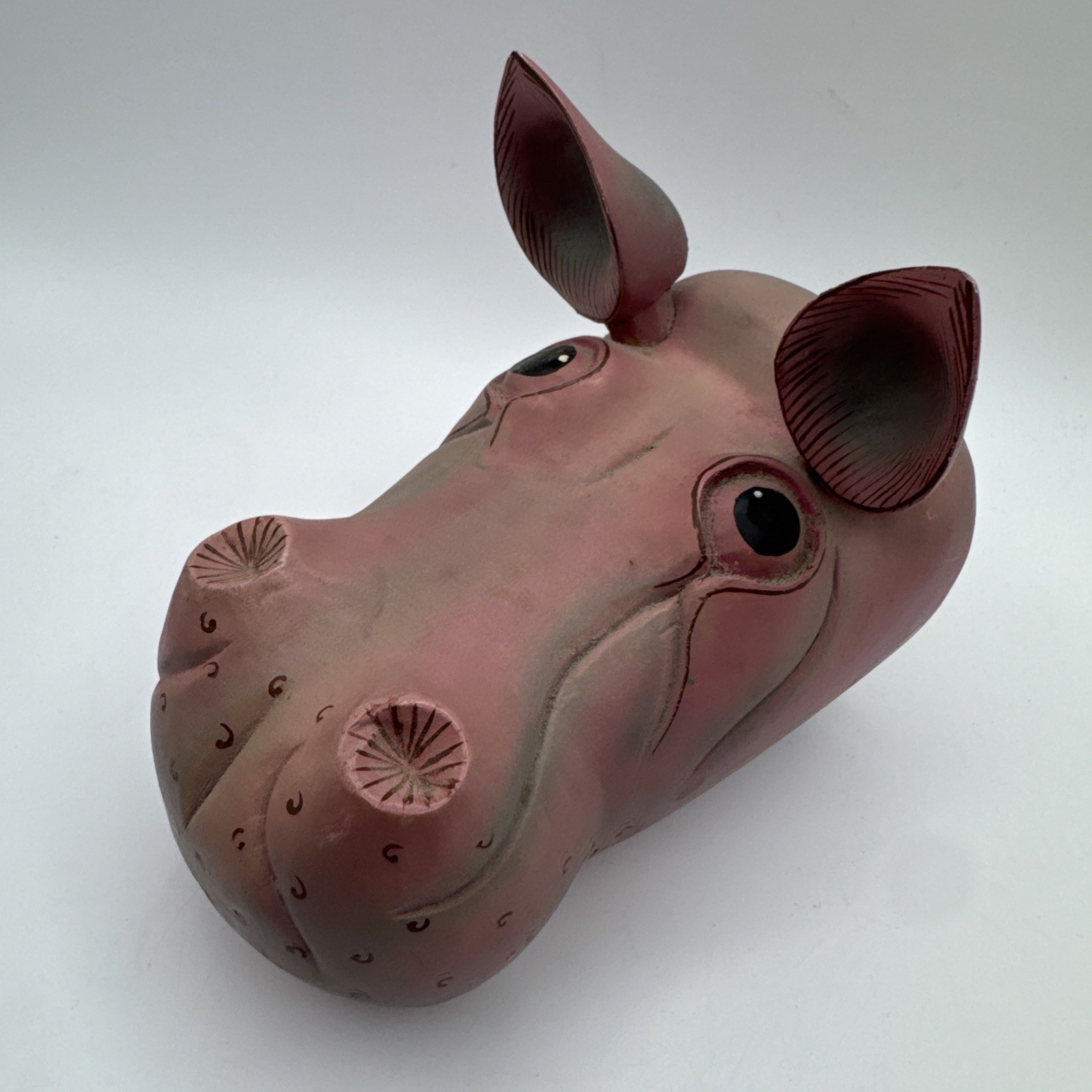 Hippo Head Wall Art Wooden Hanging House Hippopotamus Hand Carved Home Decor