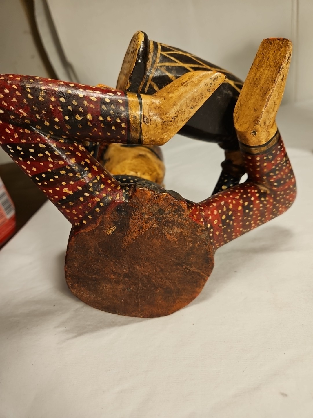 Pair of Vtg. Rajasthani Art Hand Carved Wooden Sitting Indian Musician Figurines