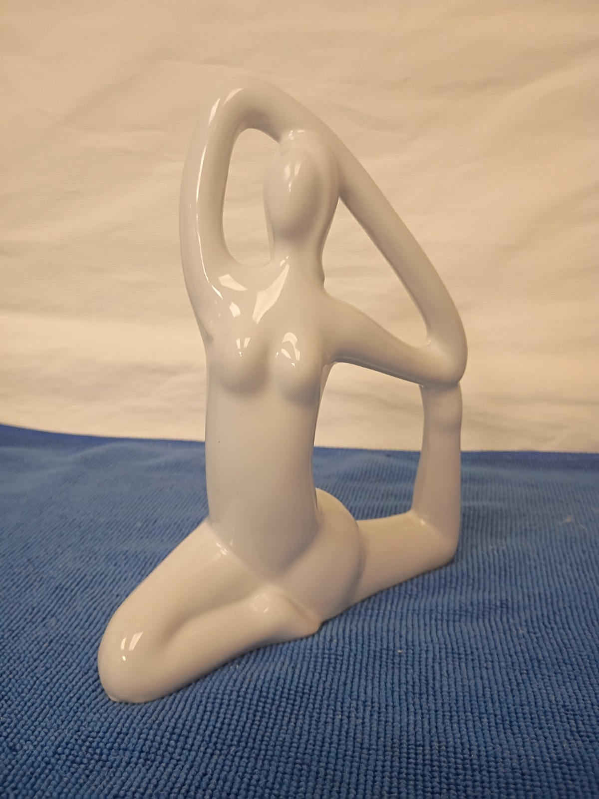 Ceramic Yoga Nude Woman Figurine White Modern Abstract Sculpture 8 in x 6 in