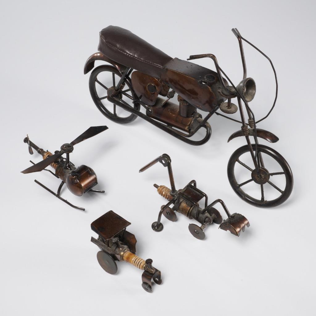 Industrial Metal Steampunk Sparkplug Vehicle Helicopter Motorcycle Sculpture Lot