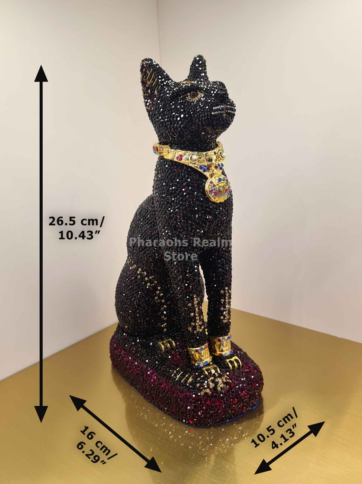 Asfour Crystal Bastet Cat Goddess Statue Figurine – 24k gold Plated
