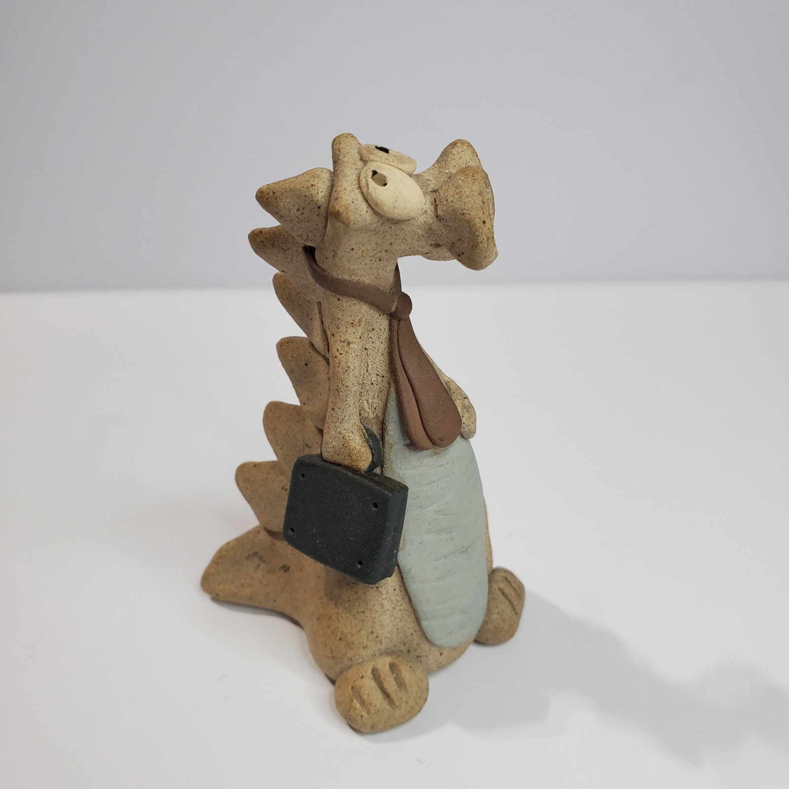 Vintage Clay Figurine – Business Dragon with Briefcase & Tie – Moore Signed