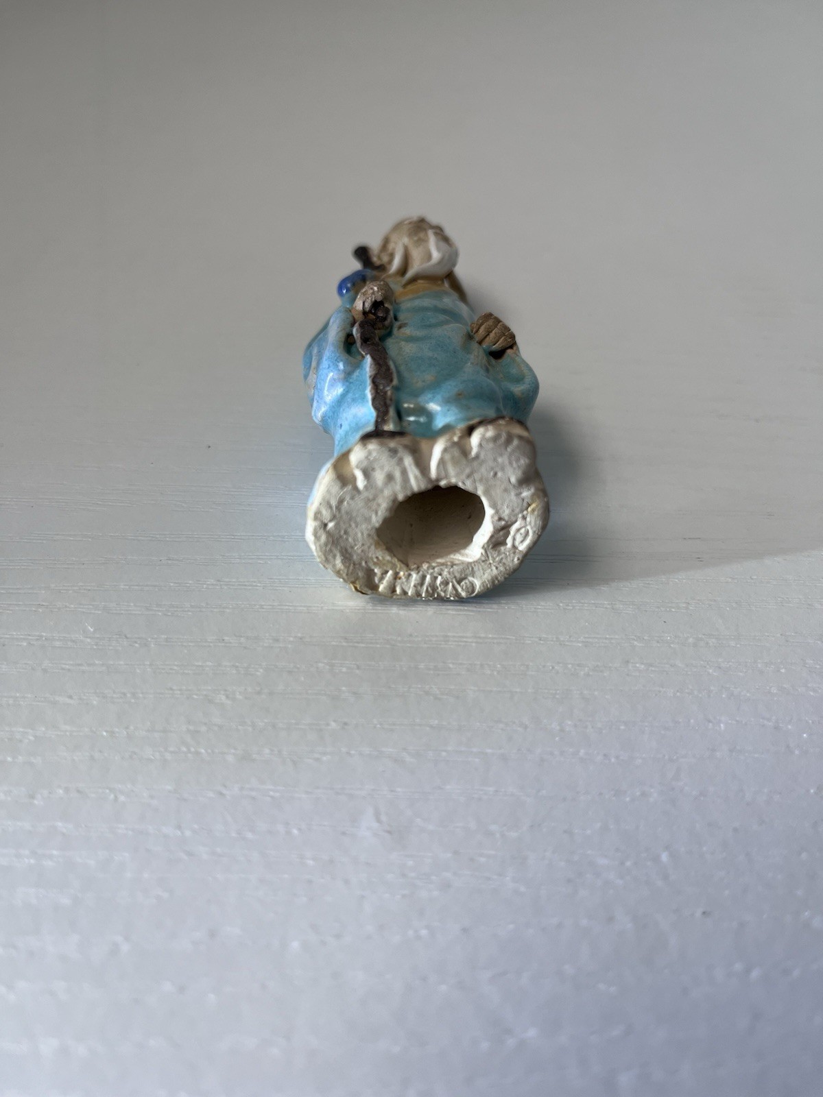 Hand Painted Chinese Mud Man Elderly Man Holding a Staff