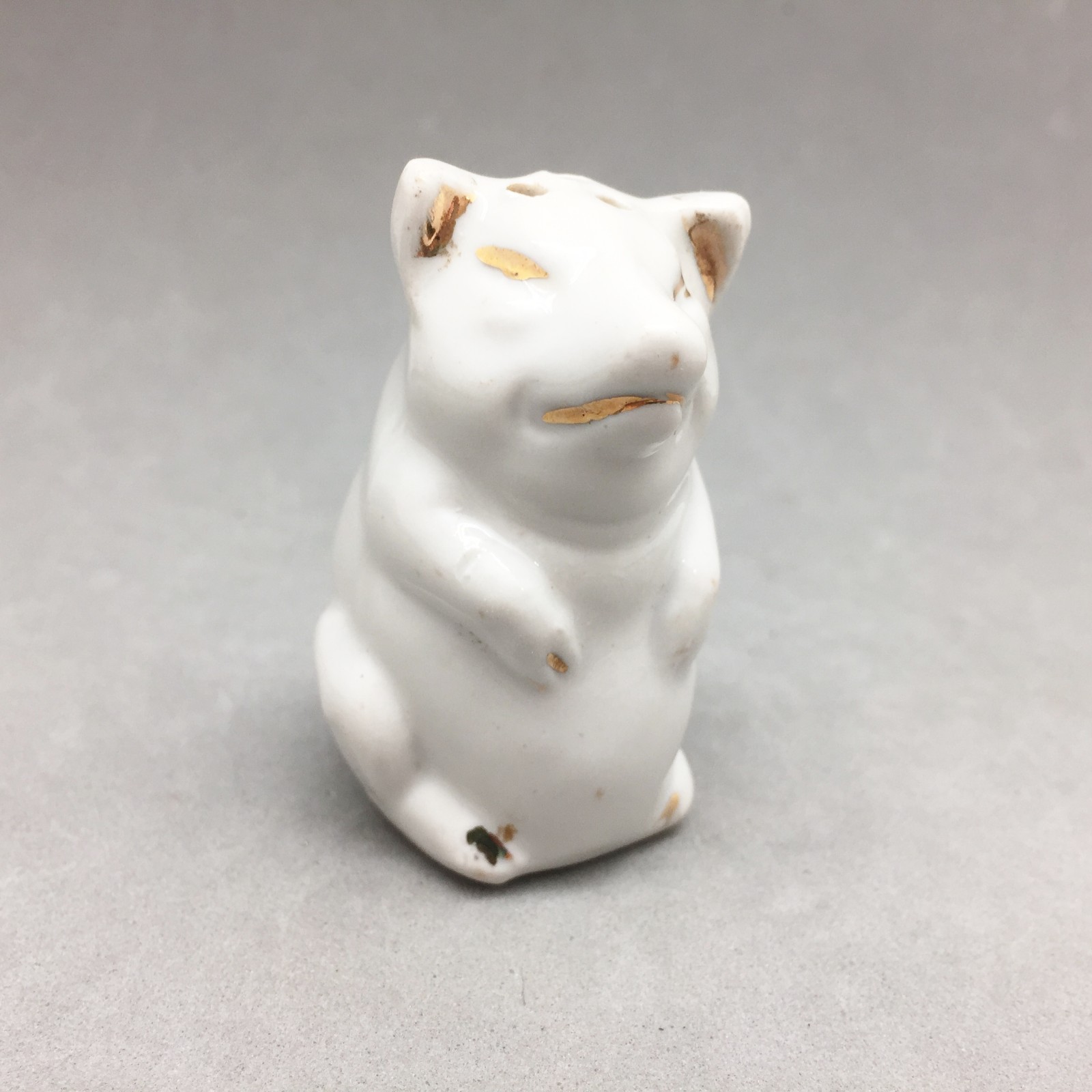 Antique Made Germany Porcelain Pig Saltshaker Single Figure Figurine 2.5″ White