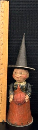 Vintage PoliWoggs American Folk Art Witch with Pumpkin Figurine -9 1/2″